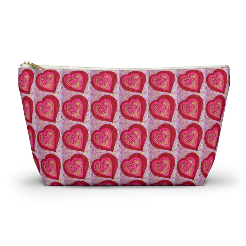 Cute Makeup Bag, Heart Pattern Pouches, Cosmetic Travel Organizer, T-Bottom Zipper Pouch, Aesthetic Pencil Case, Pop Art Travel Accessories, All Over Print Bags, Made in USA Pouches.