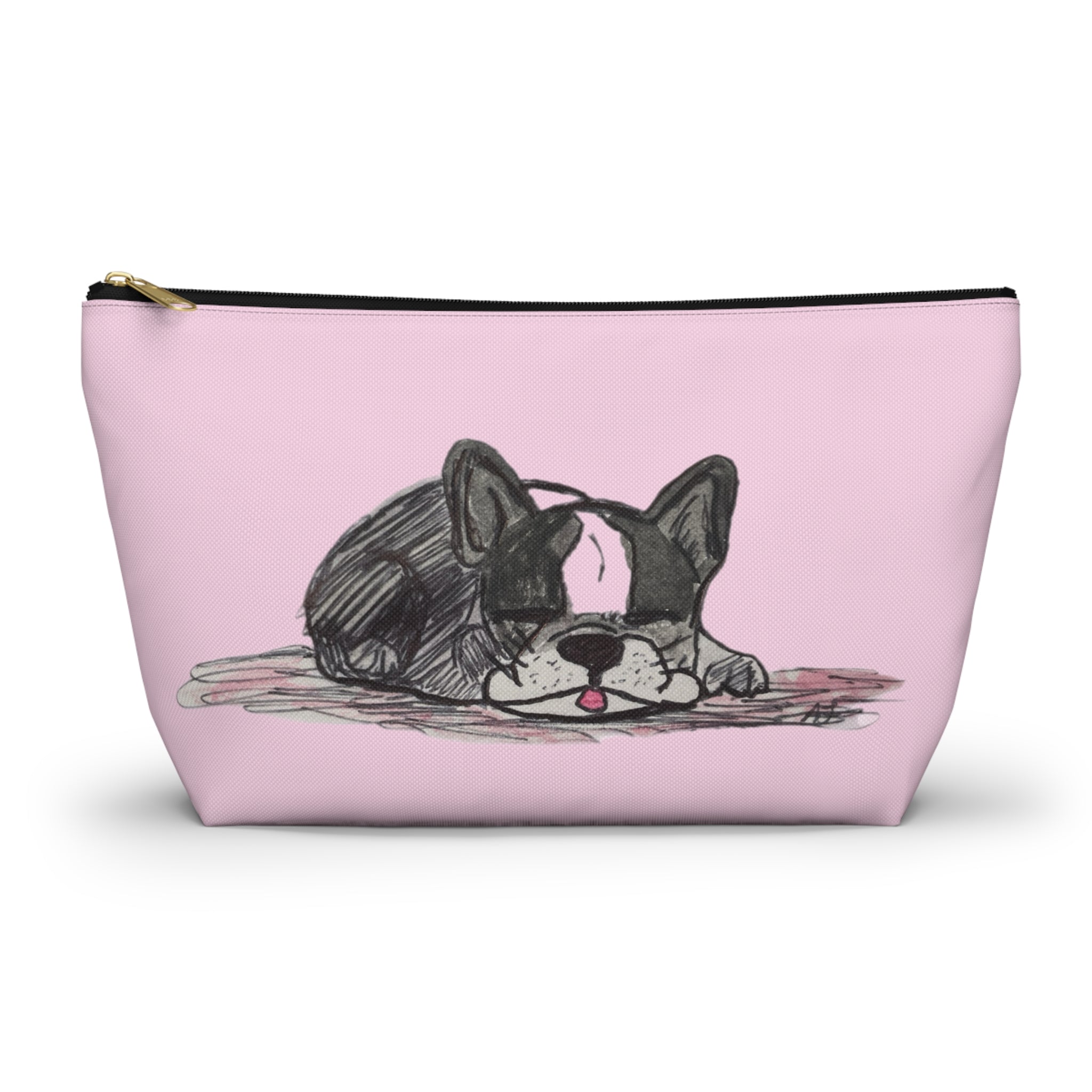 Cute Sleeping Blue French Bulldog Pink Accessory Makeup Zipper Bag Small & Large