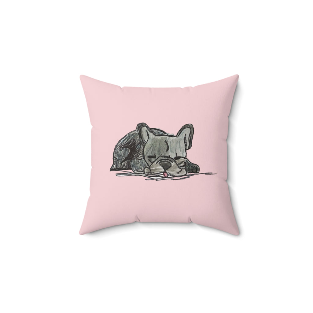 Cute Sleeping French Bulldog Pillow — Pink Decorative Dog Throw Pillow