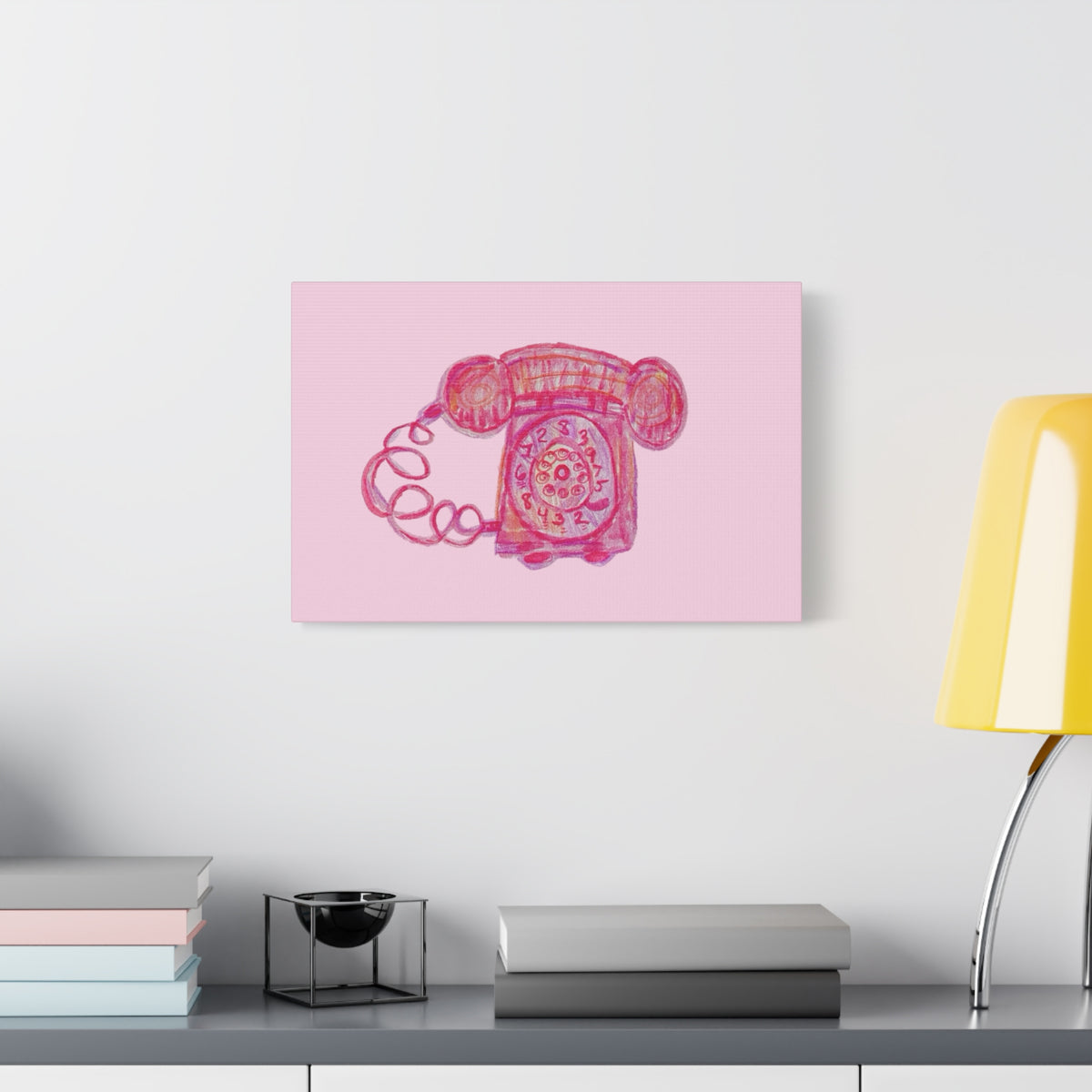 Vintage Pink Rotary Telephone Matte Wall Art Canvas