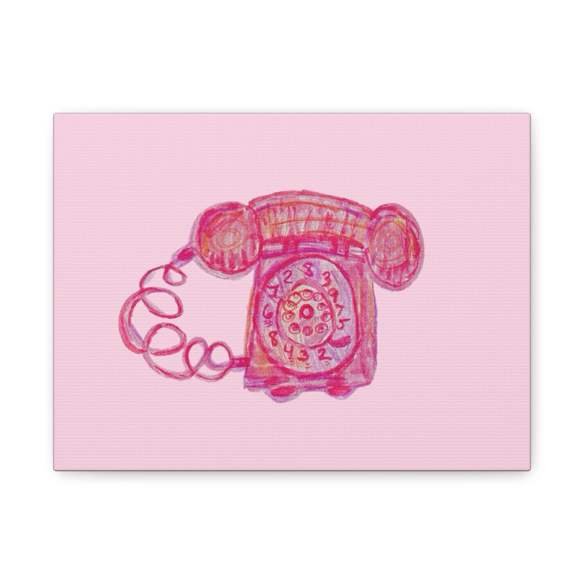 Vintage Pink Rotary Telephone Matte Wall Art Canvas