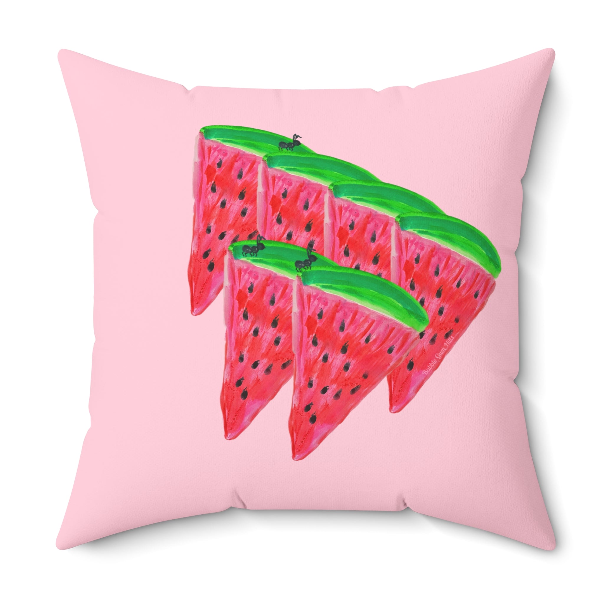 "Watermelon Takeover: March of the Ants " — Decorative Summer Throw Pillow