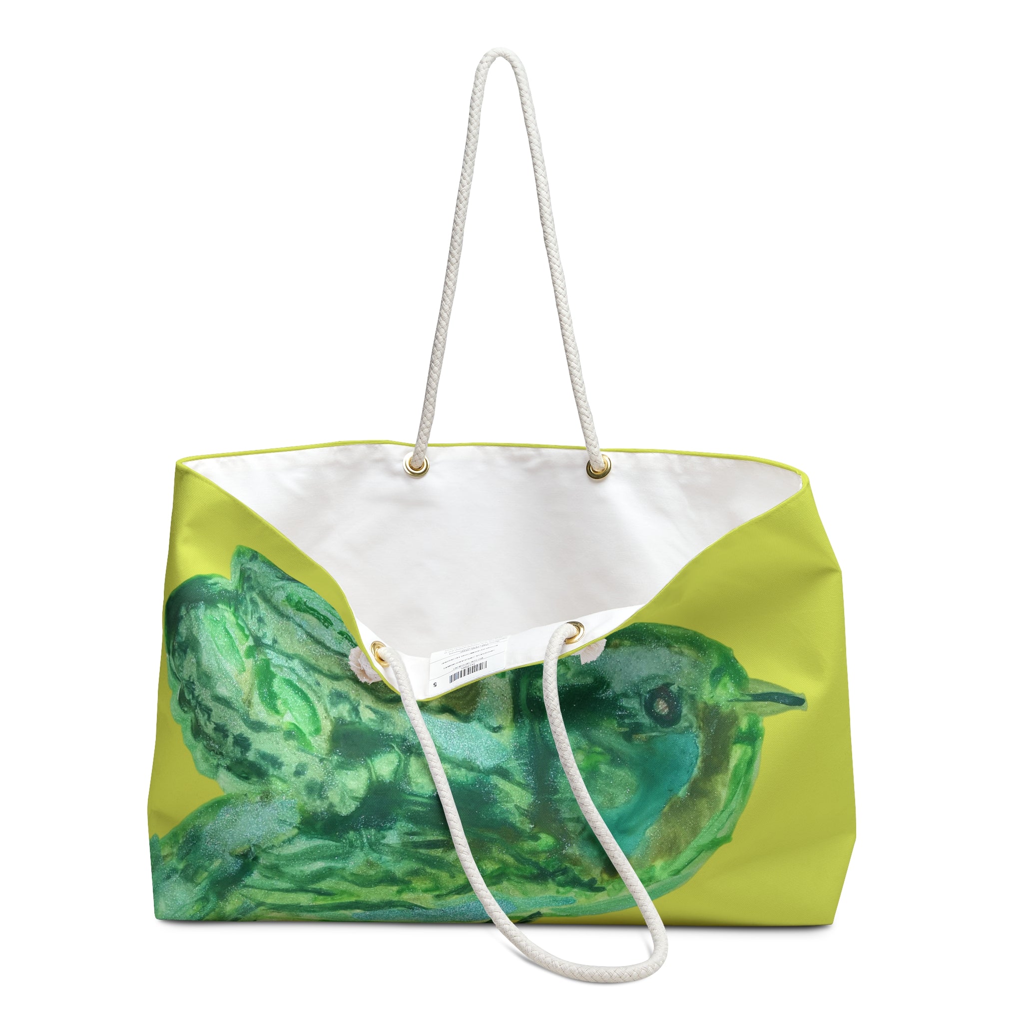 Green Bird Large Shoulder Bag Double Strap Weekender Day Travel Tote