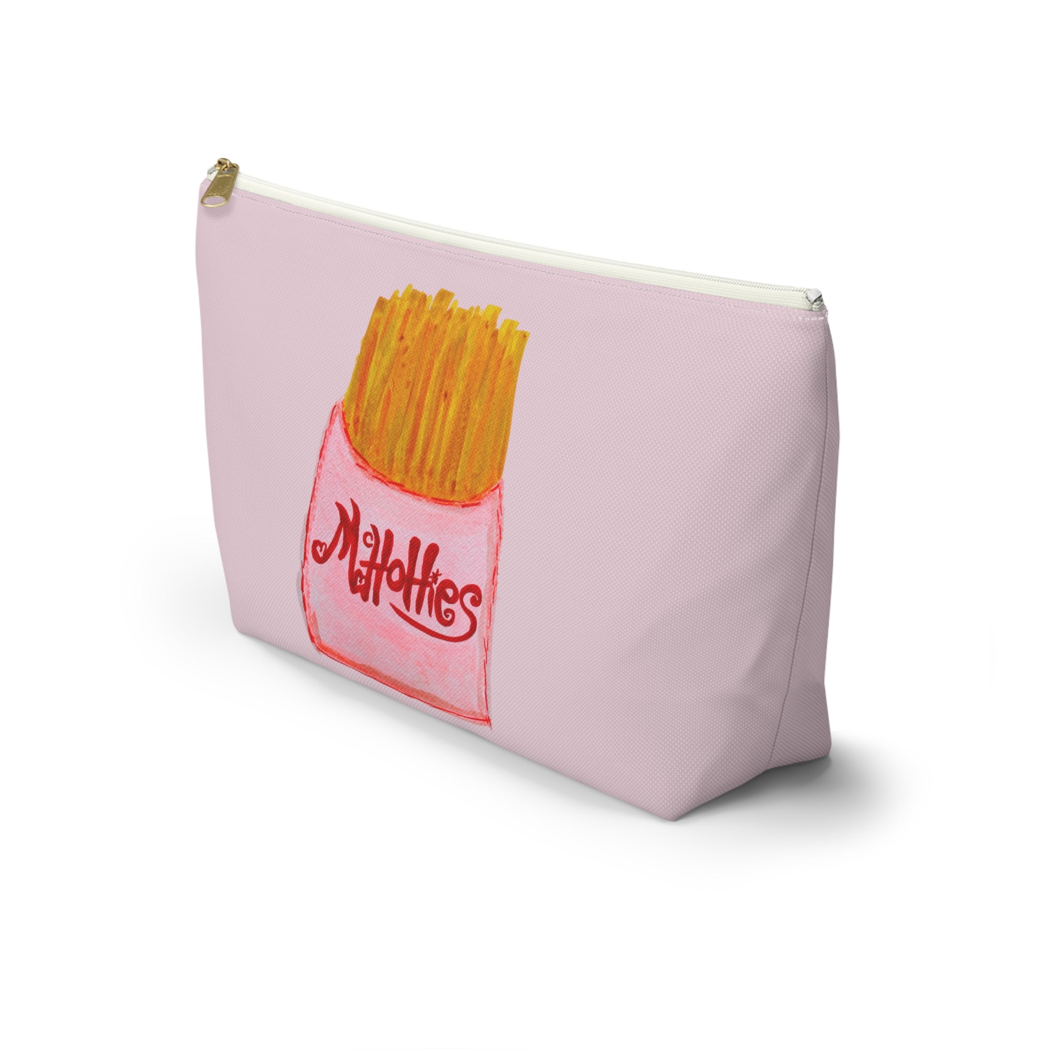 Cute Pink Fun French Fry Makeup Accessories Pouch Zipper Bag Day or Travel Small & Large