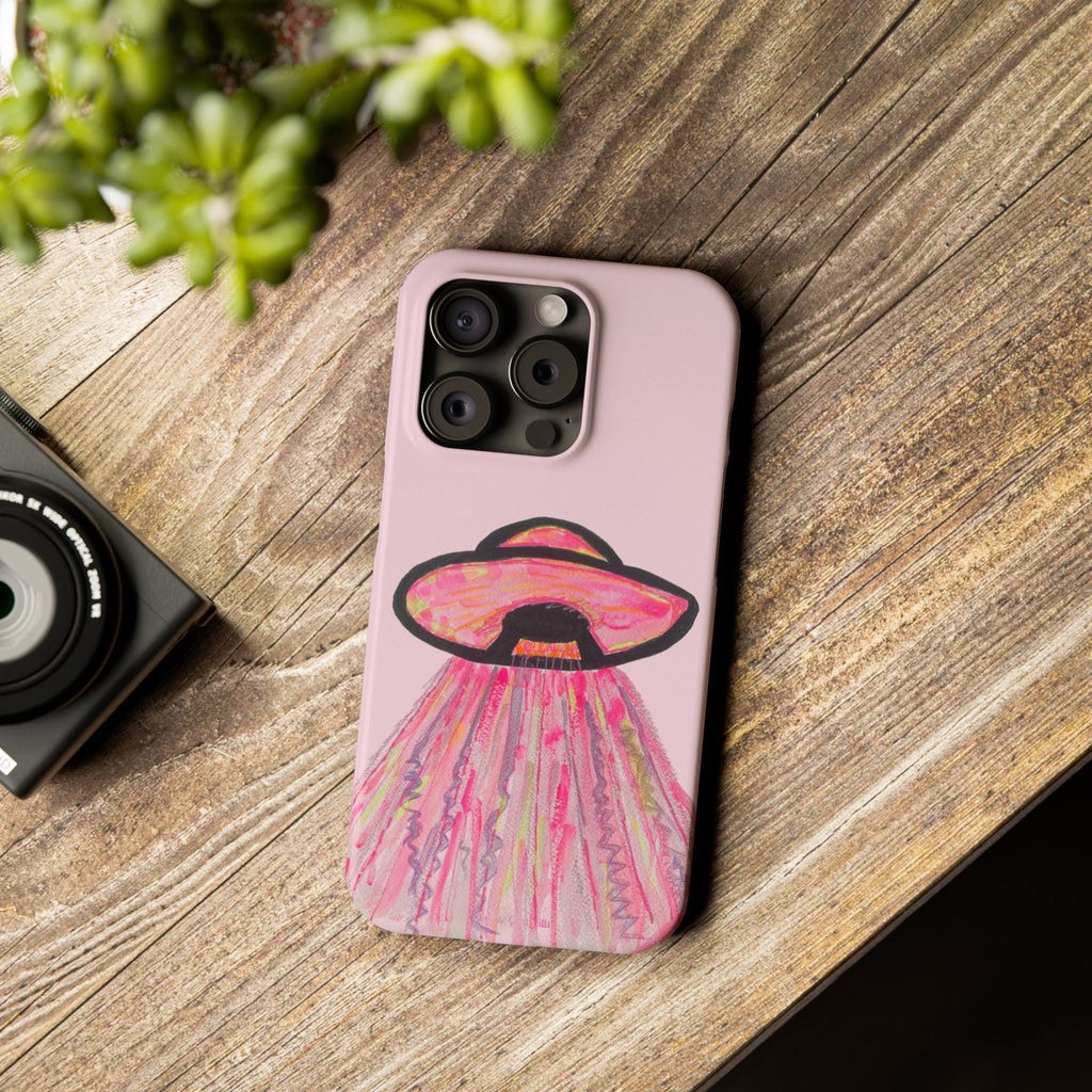 Pink UFO Phone Case — Cute Pastel Alien Abduction Slim Case