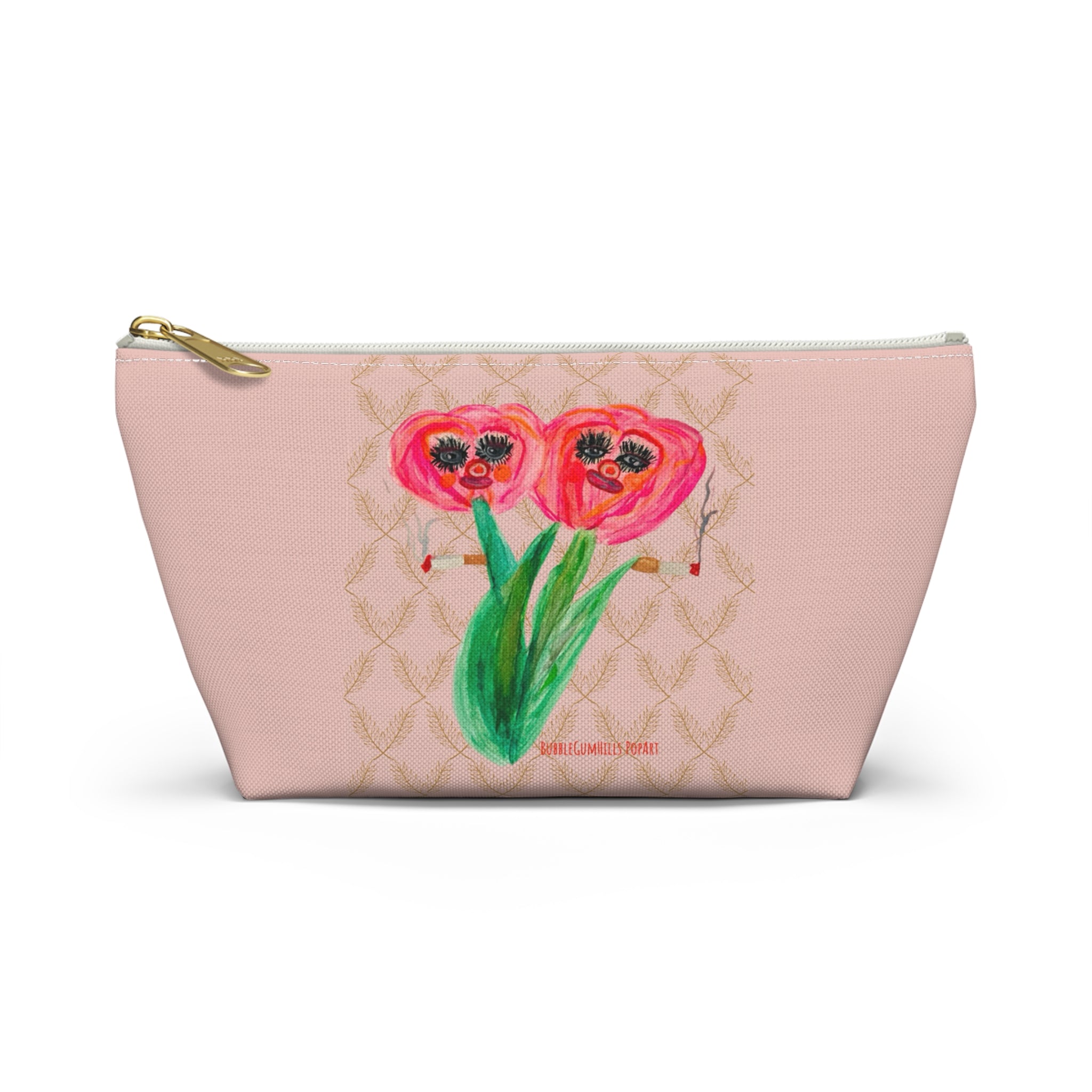 Fun Naughty Floral Tulips Accessories Makeup Pouch Day or Travel Zipper Small & Large
