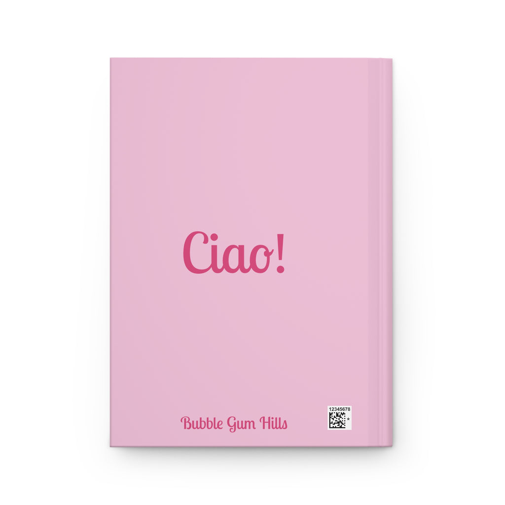 "Ciao!" Pink Retro Rotary Telephone on Light Pink Matte 150 Page Lined Hardcover Flat Journal Diary