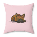 Brown French Bulldog Sleeping - Pink Decorative Throw Pillow
