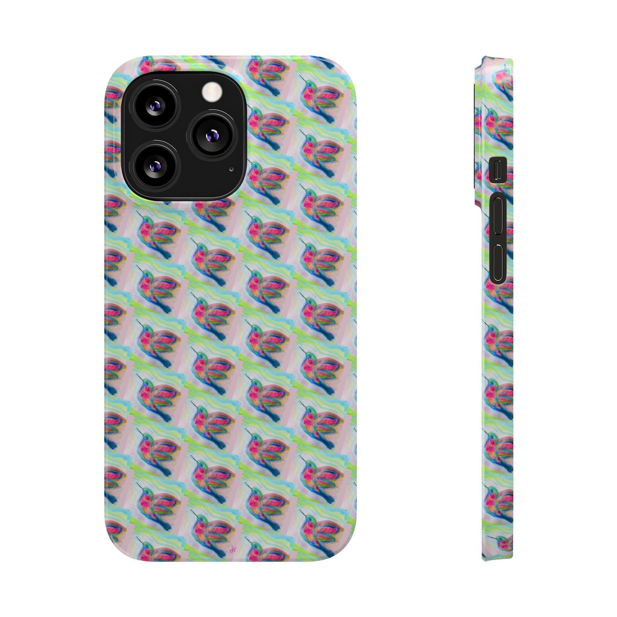 Hummingbirds Slim Phone Case — Pastel Watercolor Hummingbird Pattern Cover