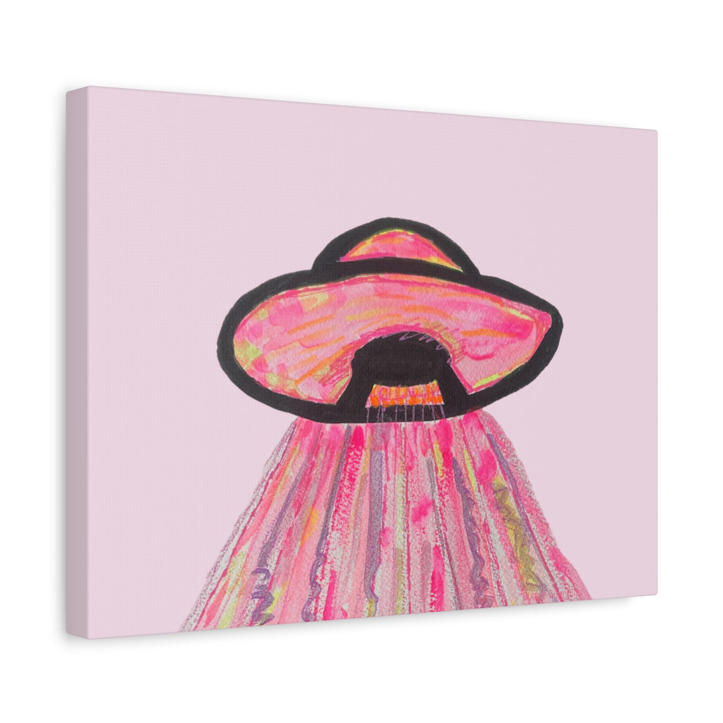 "If Aliens Were Pink" Abstract UFO Spaceship Matte Wall Art Canvas
