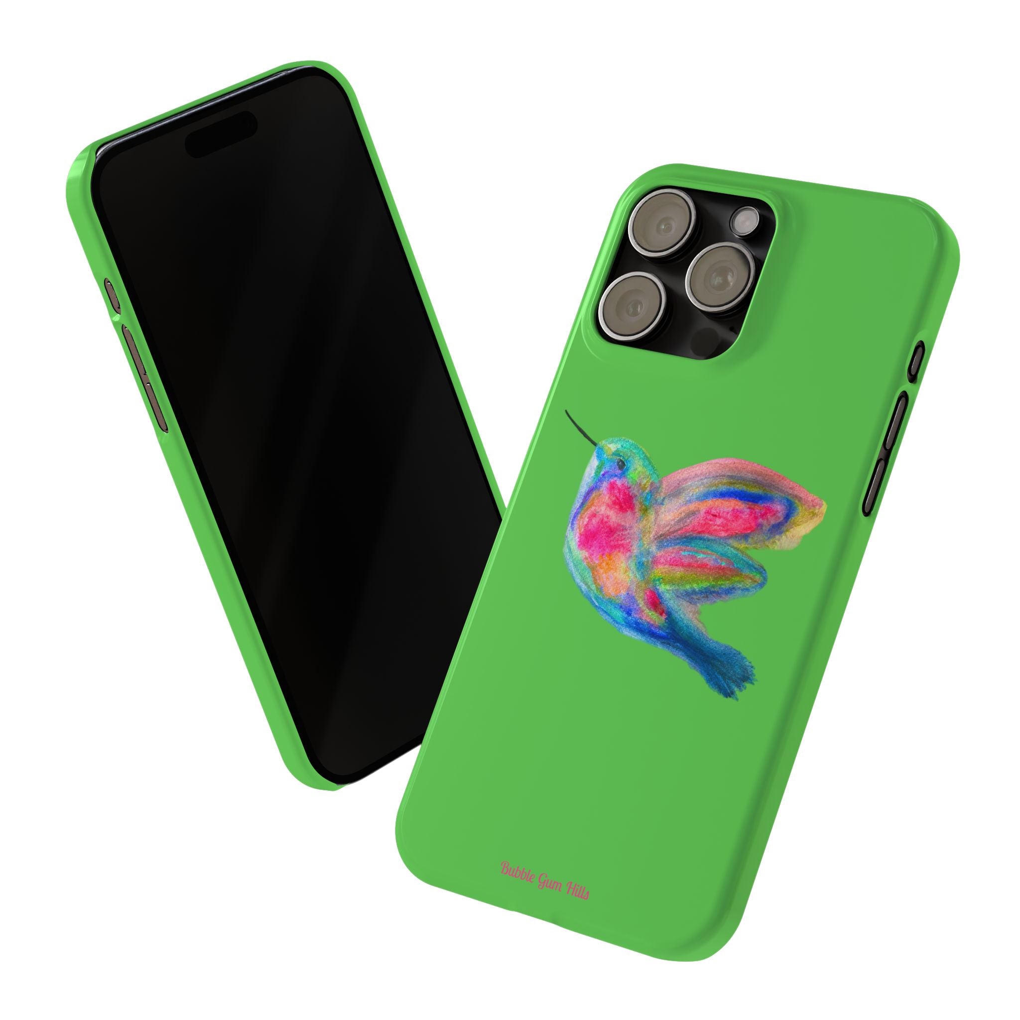 Colorful Hummingbird Slim Phone Case — Bright Green Watercolor Design