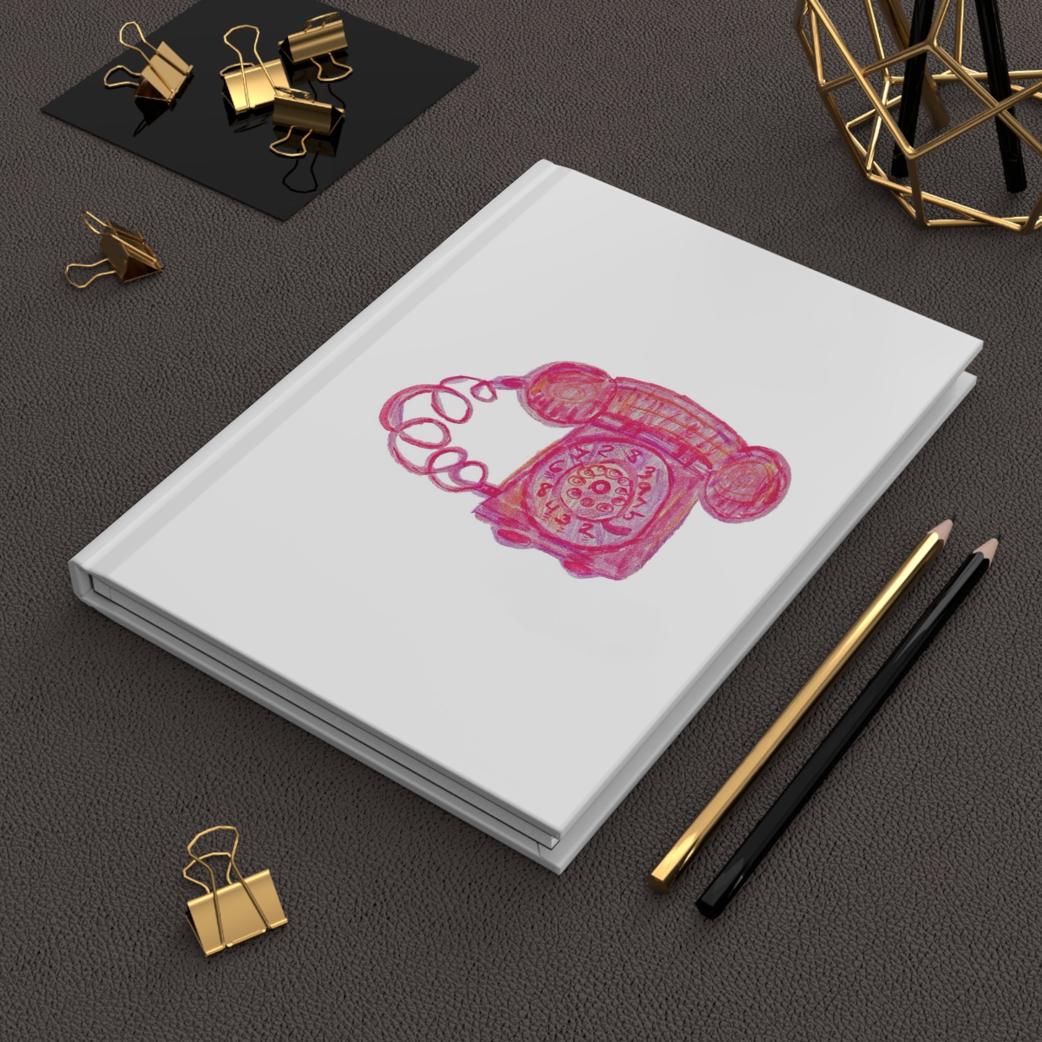 Pink Retro Telephone Hardcover Journal — "Ciao!" Pocket Notebook