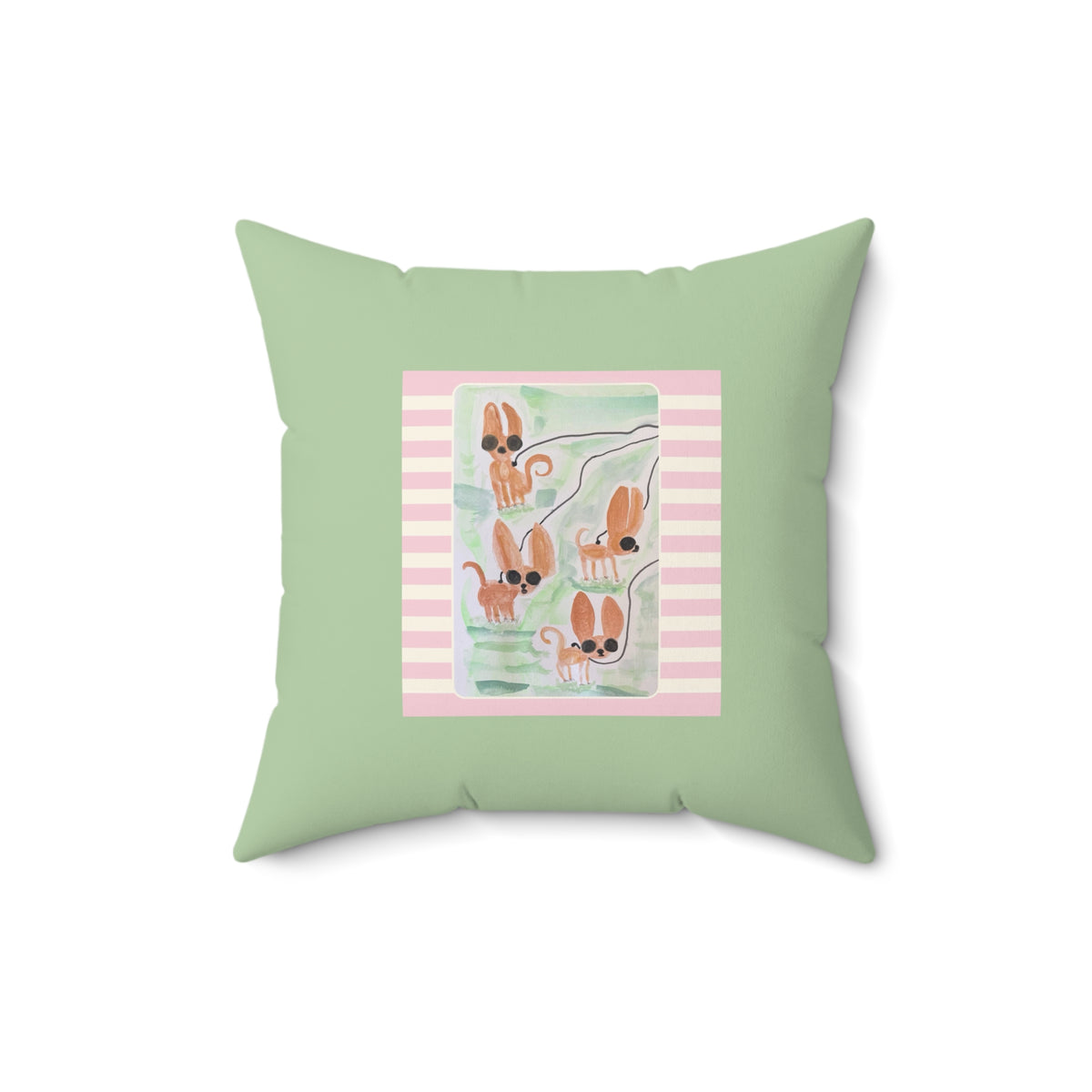Tiny Dogs Walking Pattern Square Throw Pillow- Novelty Dopamine Pillow for Dog Lovers