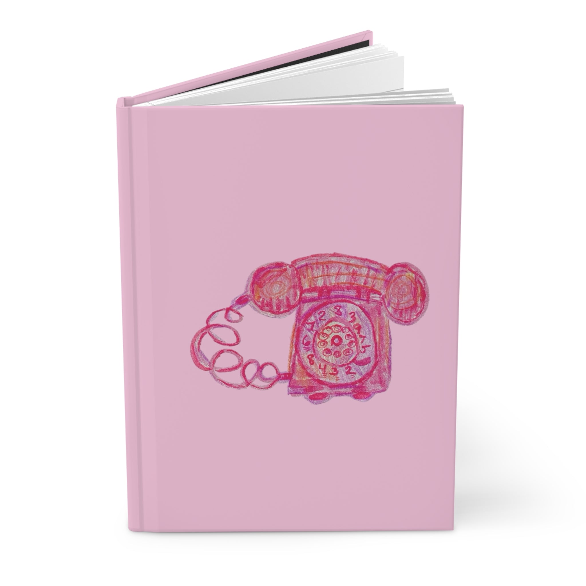 "Ciao!" Pink Retro Rotary Telephone on Light Pink Matte 150 Page Lined Hardcover Flat Journal Diary