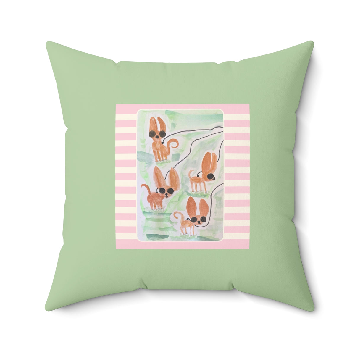 Tiny Dogs Walking Pattern Square Throw Pillow- Novelty Dopamine Pillow for Dog Lovers