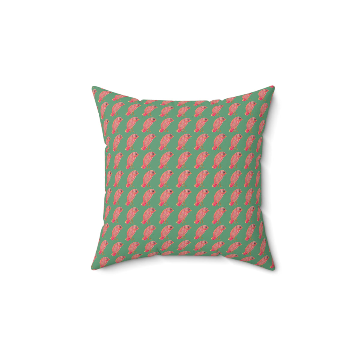 Red, Orange & Pink Birds Pattern with Wild Outdoor Green Background Square Decorative Throw Pillow Perfect for Bird Lovers