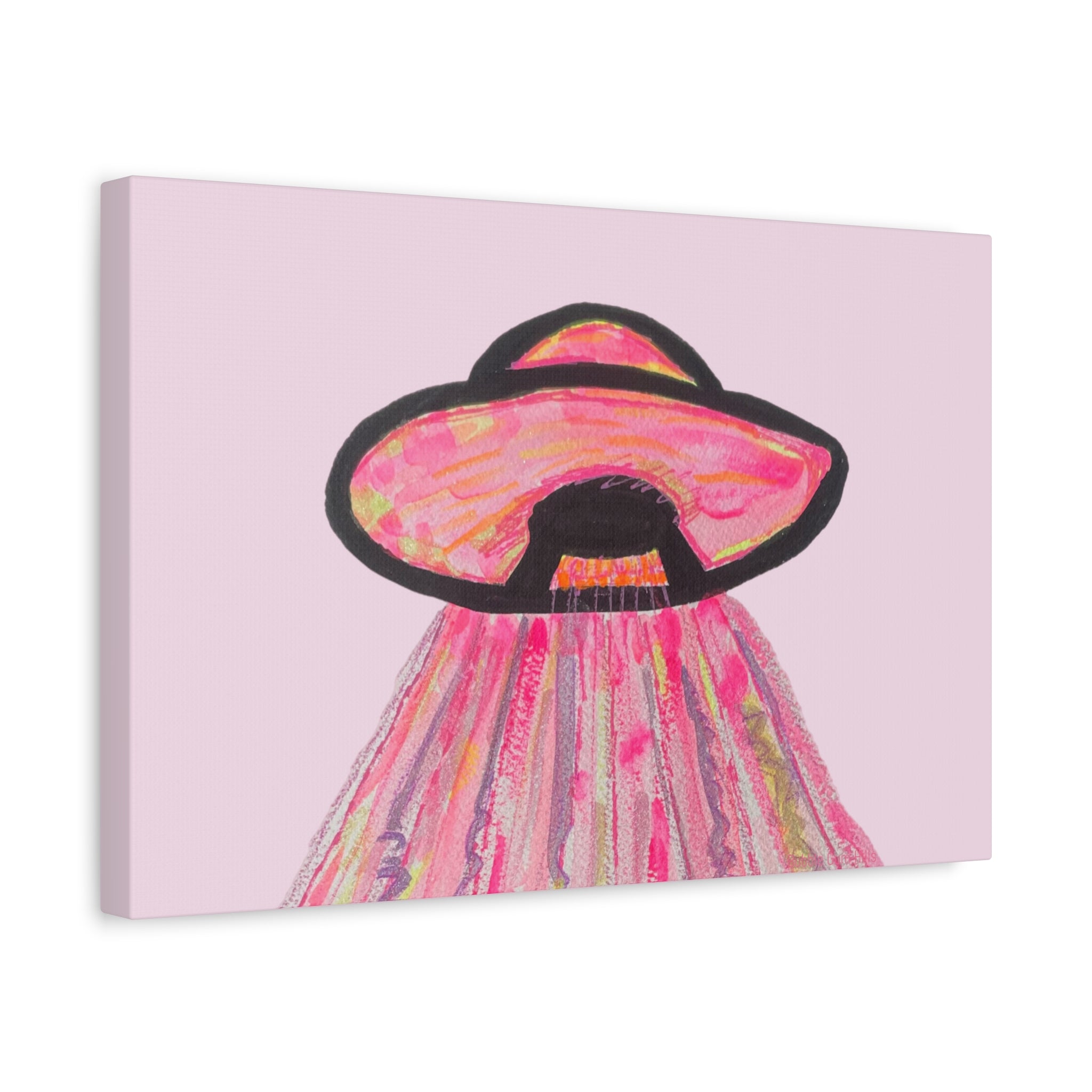 "If Aliens Were Pink" Abstract UFO Spaceship Matte Wall Art Canvas