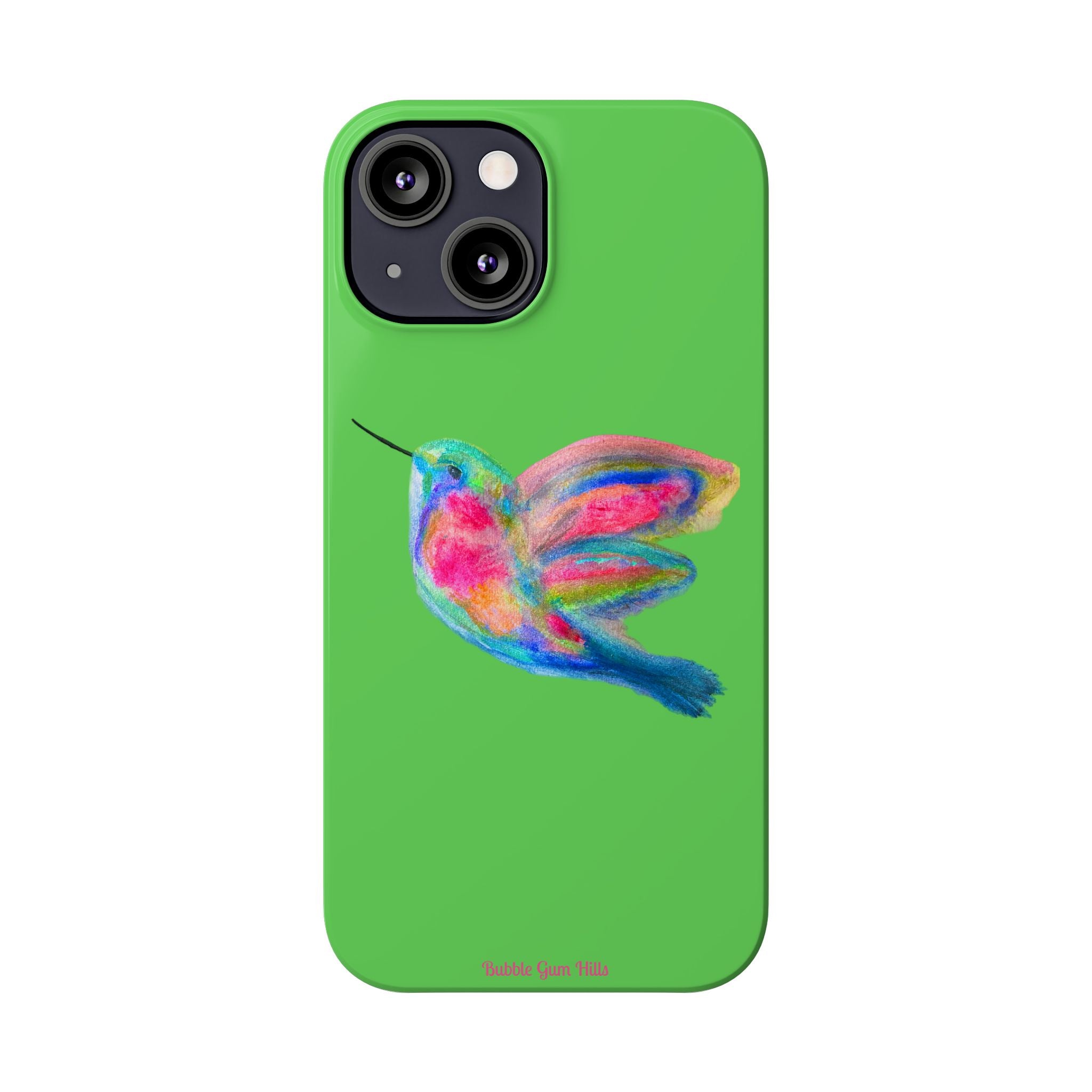 Colorful Hummingbird Slim Phone Case — Bright Green Watercolor Design
