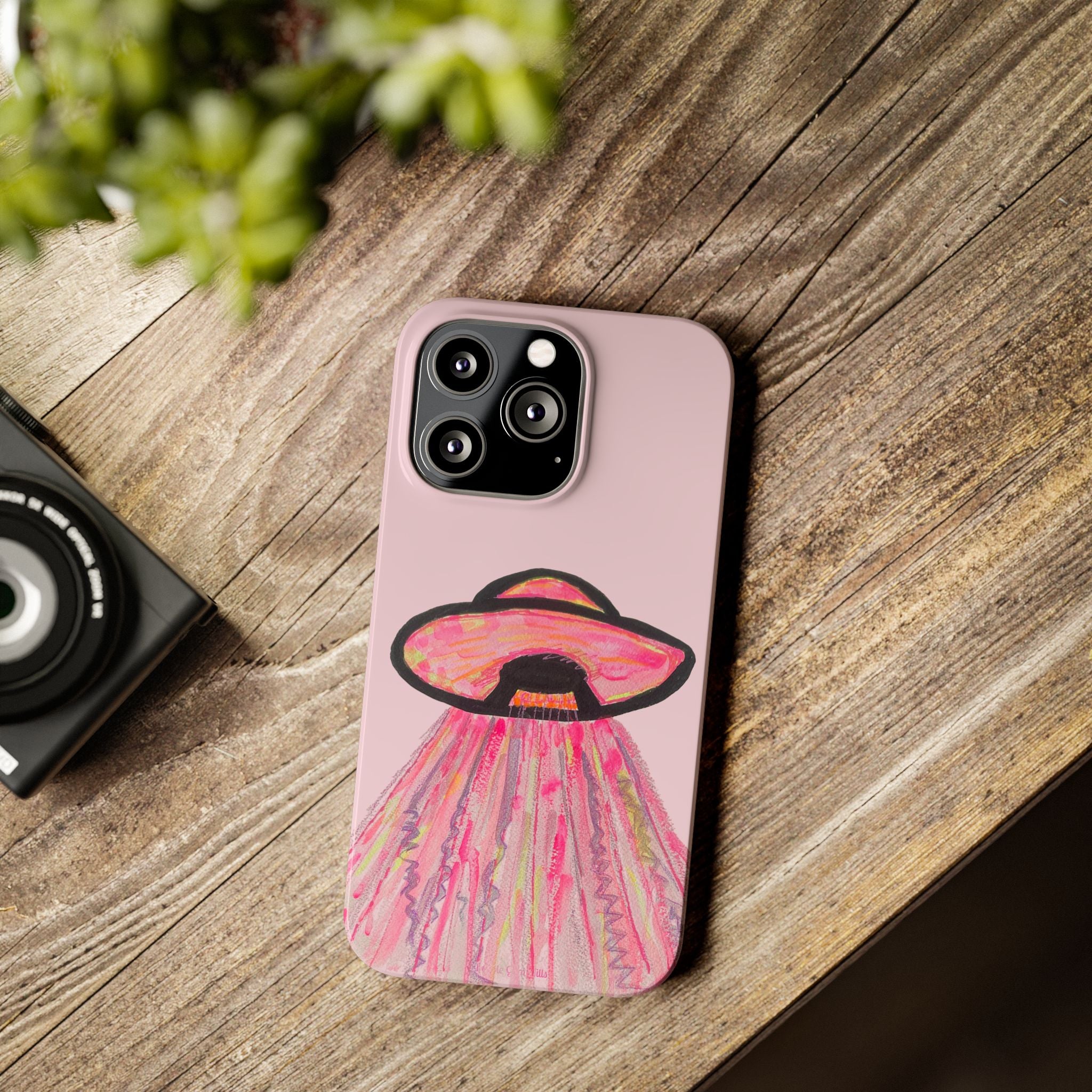 Pink UFO Phone Case — Cute Pastel Alien Abduction Slim Case