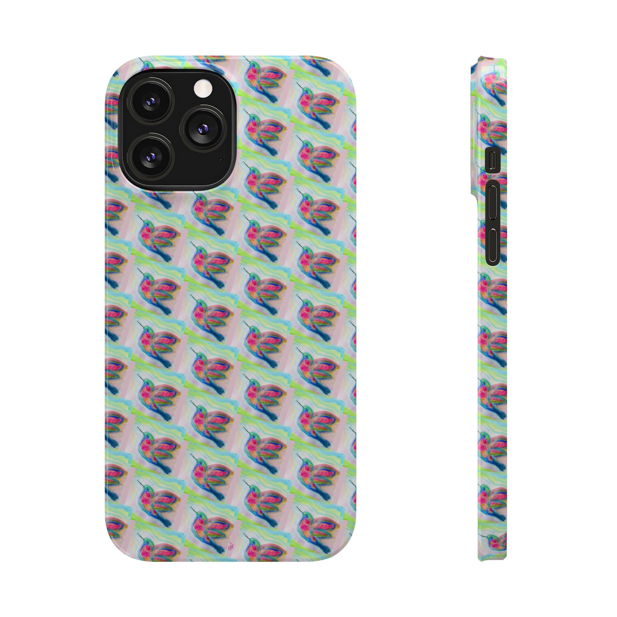Hummingbirds Slim Phone Case — Pastel Watercolor Hummingbird Pattern Cover