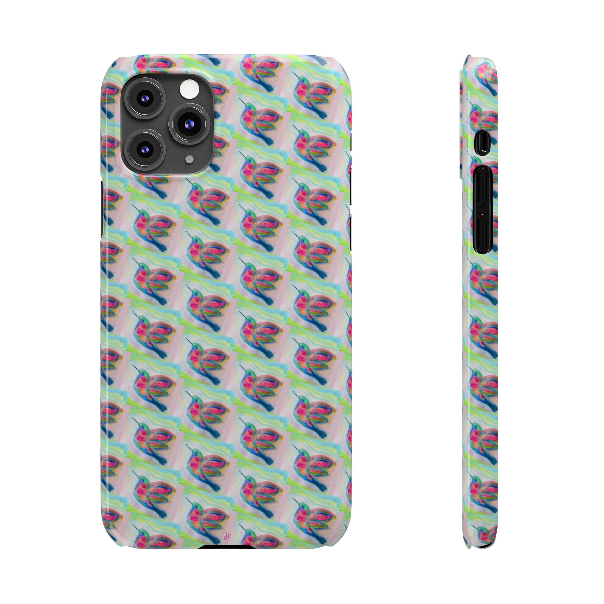 Hummingbirds Slim Phone Case — Pastel Watercolor Hummingbird Pattern Cover