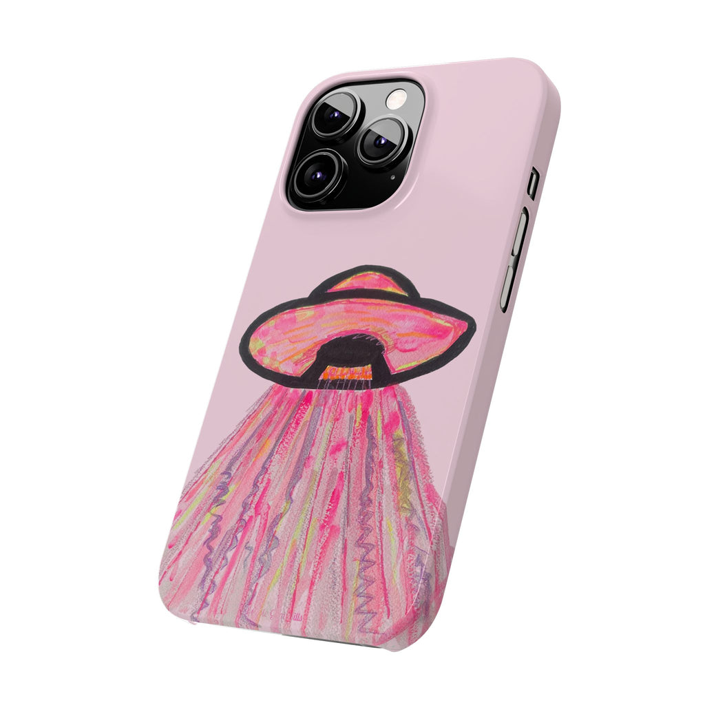 Pink UFO Phone Case — Cute Pastel Alien Abduction Slim Case