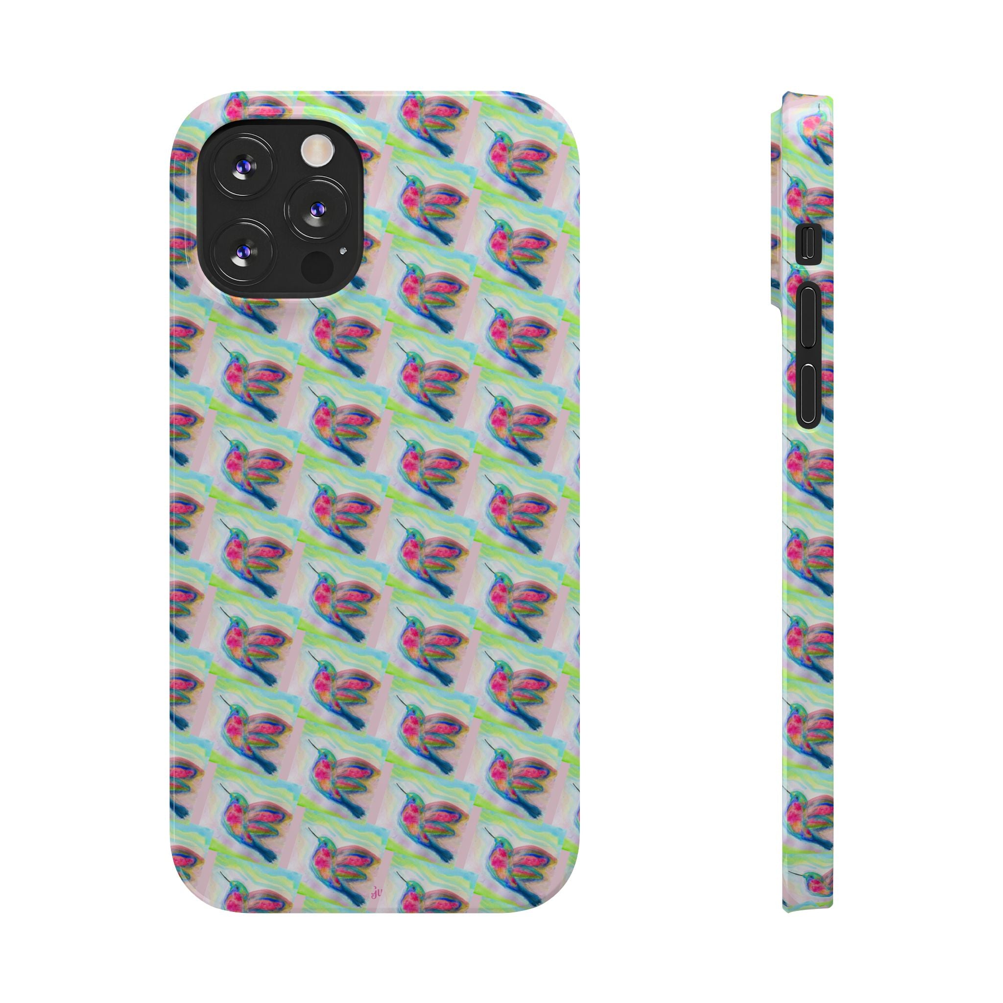 Hummingbirds Slim Phone Case — Pastel Watercolor Hummingbird Pattern Cover