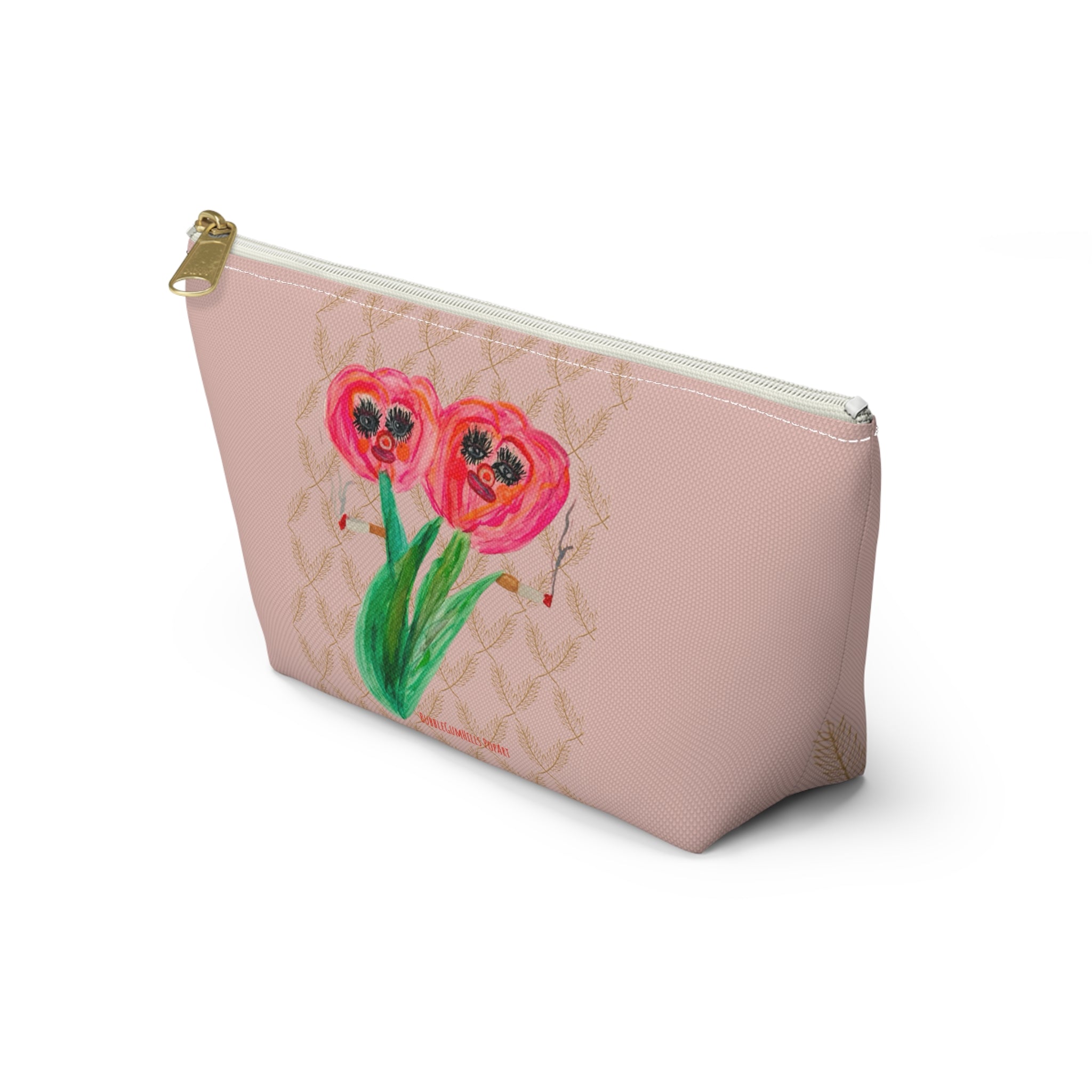 Fun Naughty Floral Tulips Accessories Makeup Pouch Day or Travel Zipper Small & Large