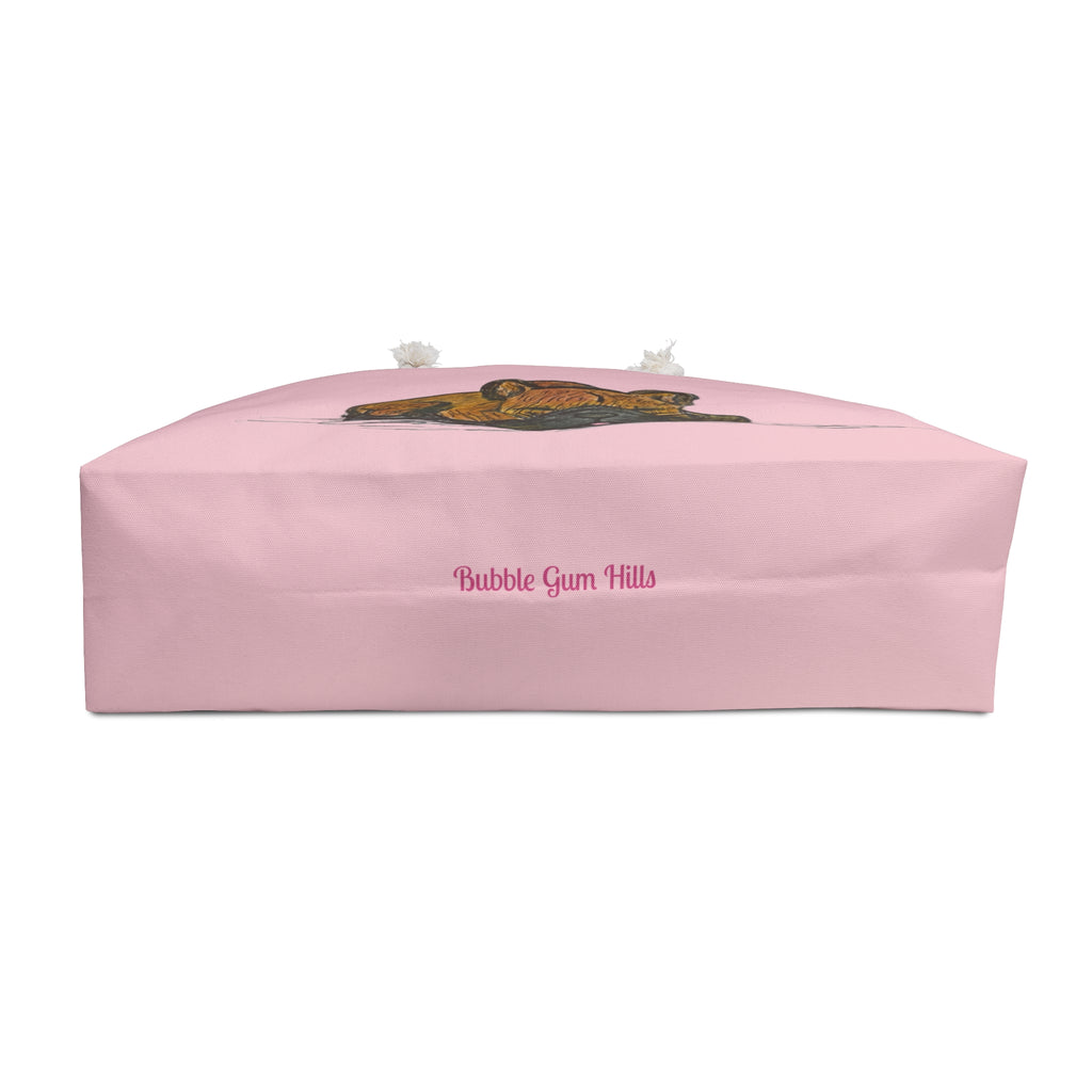 Sleeping Chocolate French Bulldog Pink Shoulder Day or Travel Tote Bag – Cute Pastel Dog Weekender