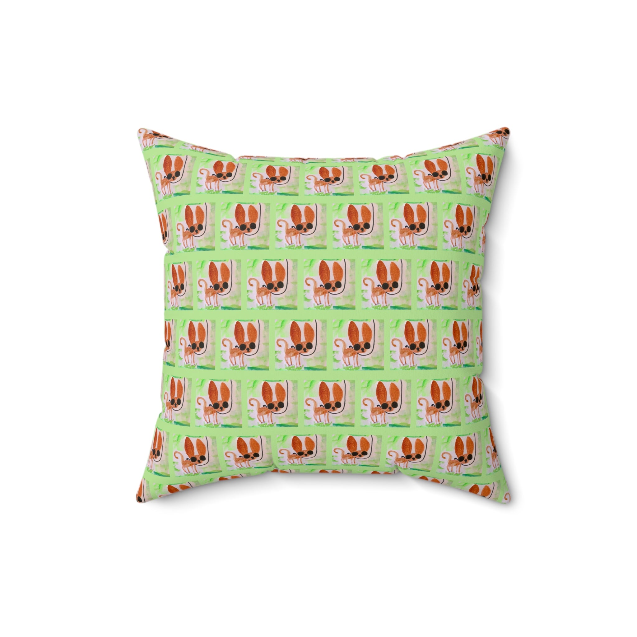 Chihuahua Dog Park Walk Square Pillow — Cute Sassy Pup on Green Background
