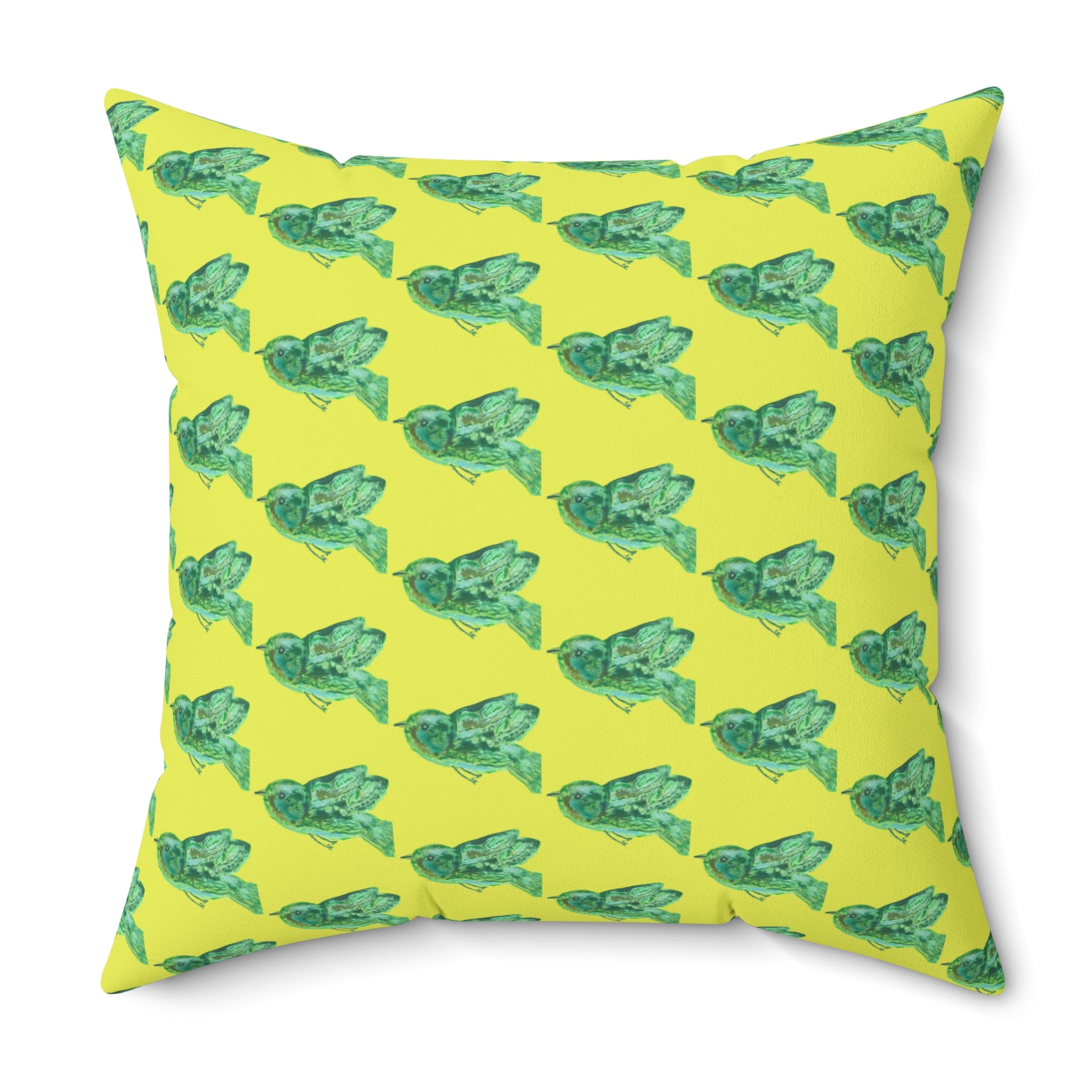 Green Birds Flock Vibrant Lime Decorative Throw Pillow