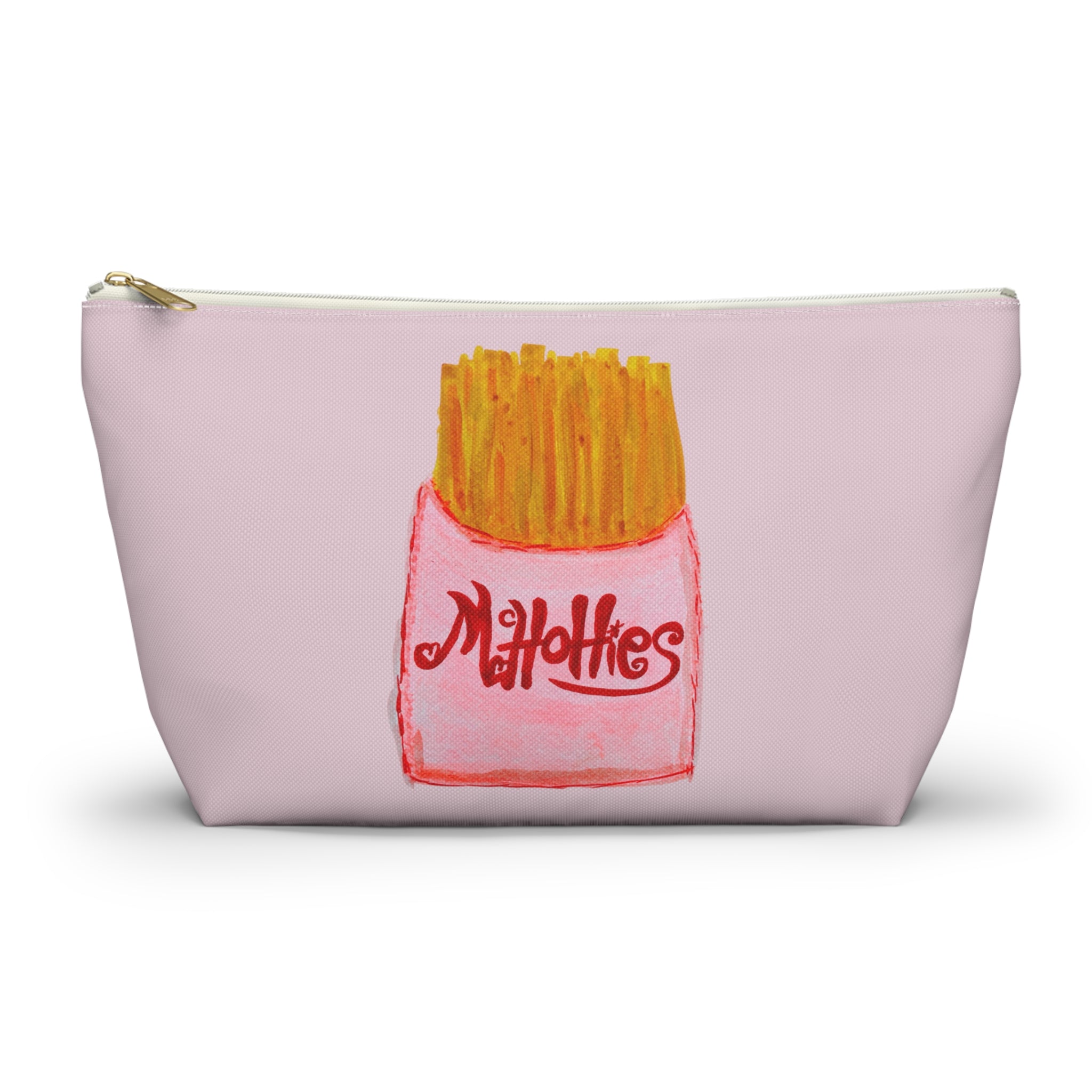 Cute Pink Fun French Fry Makeup Accessories Pouch Zipper Bag Day or Travel Small & Large