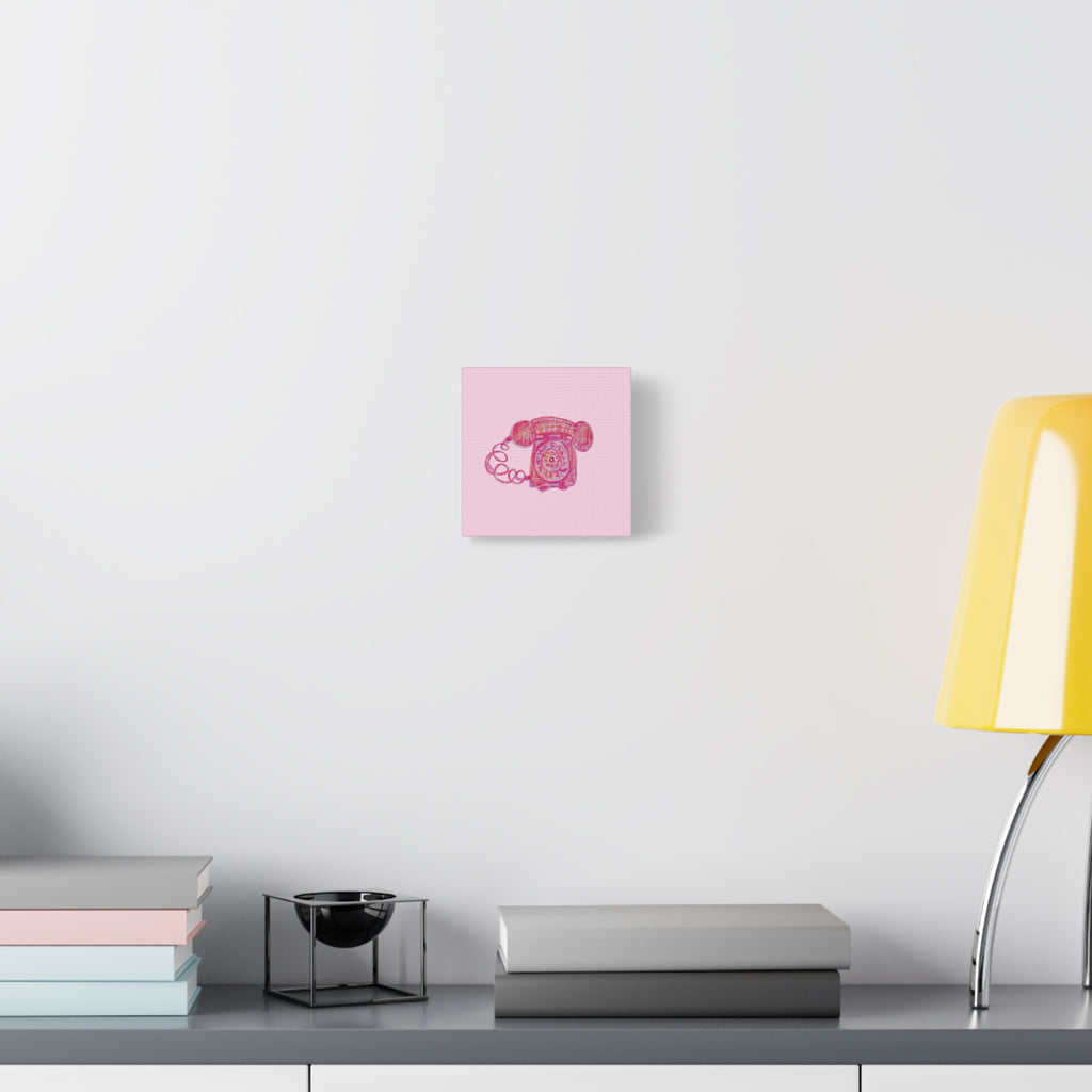 Vintage Pink Rotary Telephone Matte Wall Art Canvas