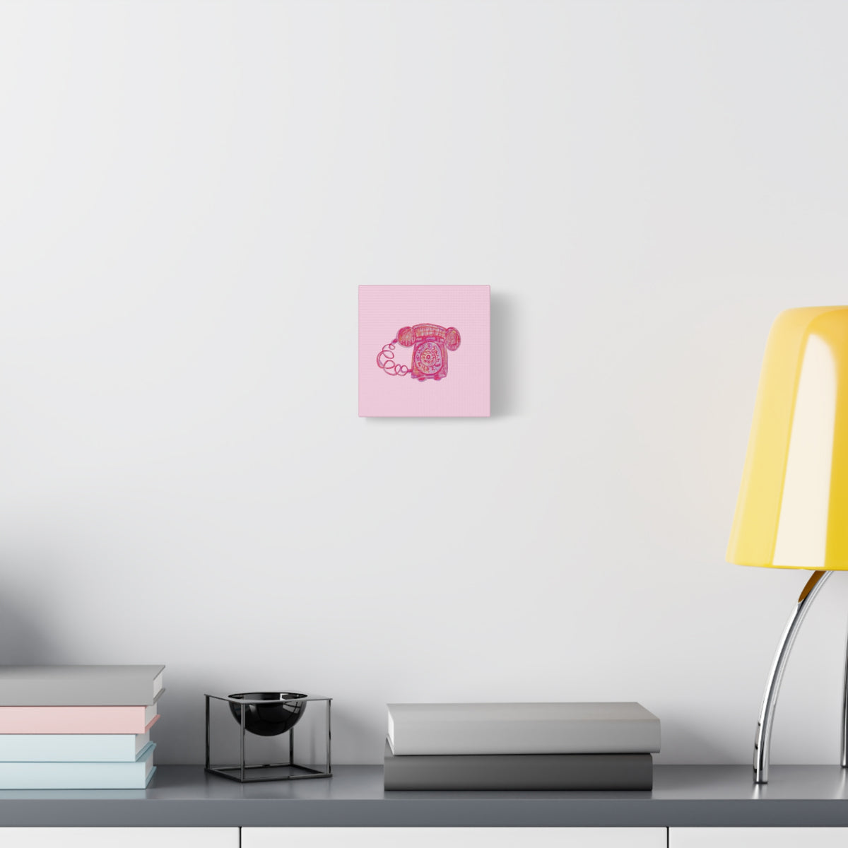 Vintage Pink Rotary Telephone Matte Wall Art Canvas