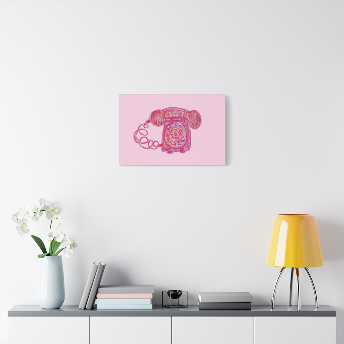 Vintage Pink Rotary Telephone Matte Wall Art Canvas