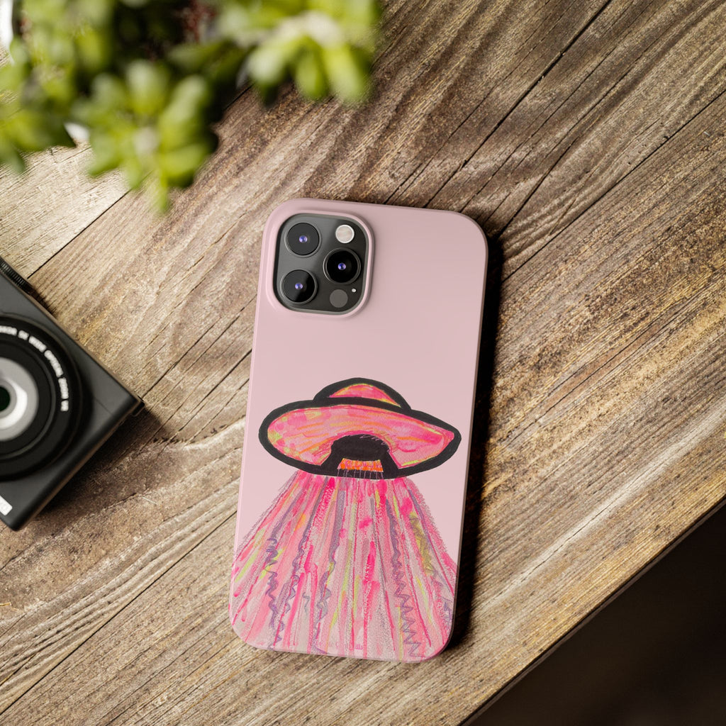 Pink UFO Phone Case — Cute Pastel Alien Abduction Slim Case