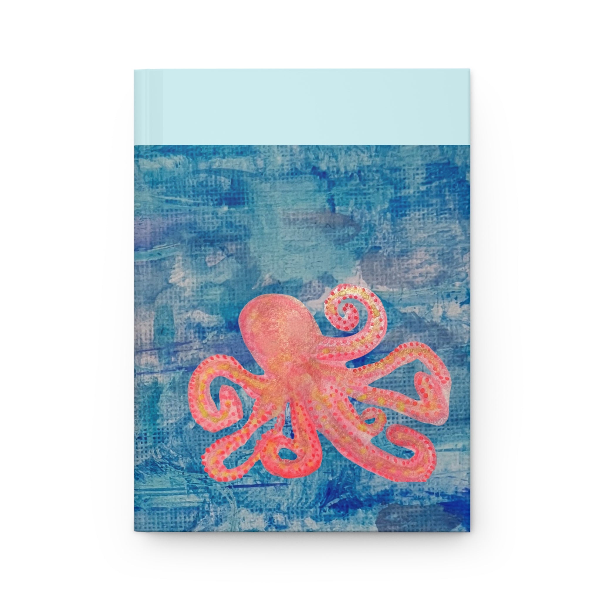 Octopus Softcover Journal — Pink Octopus on Blue Ocean Art Notebook - Lined 150 Pages