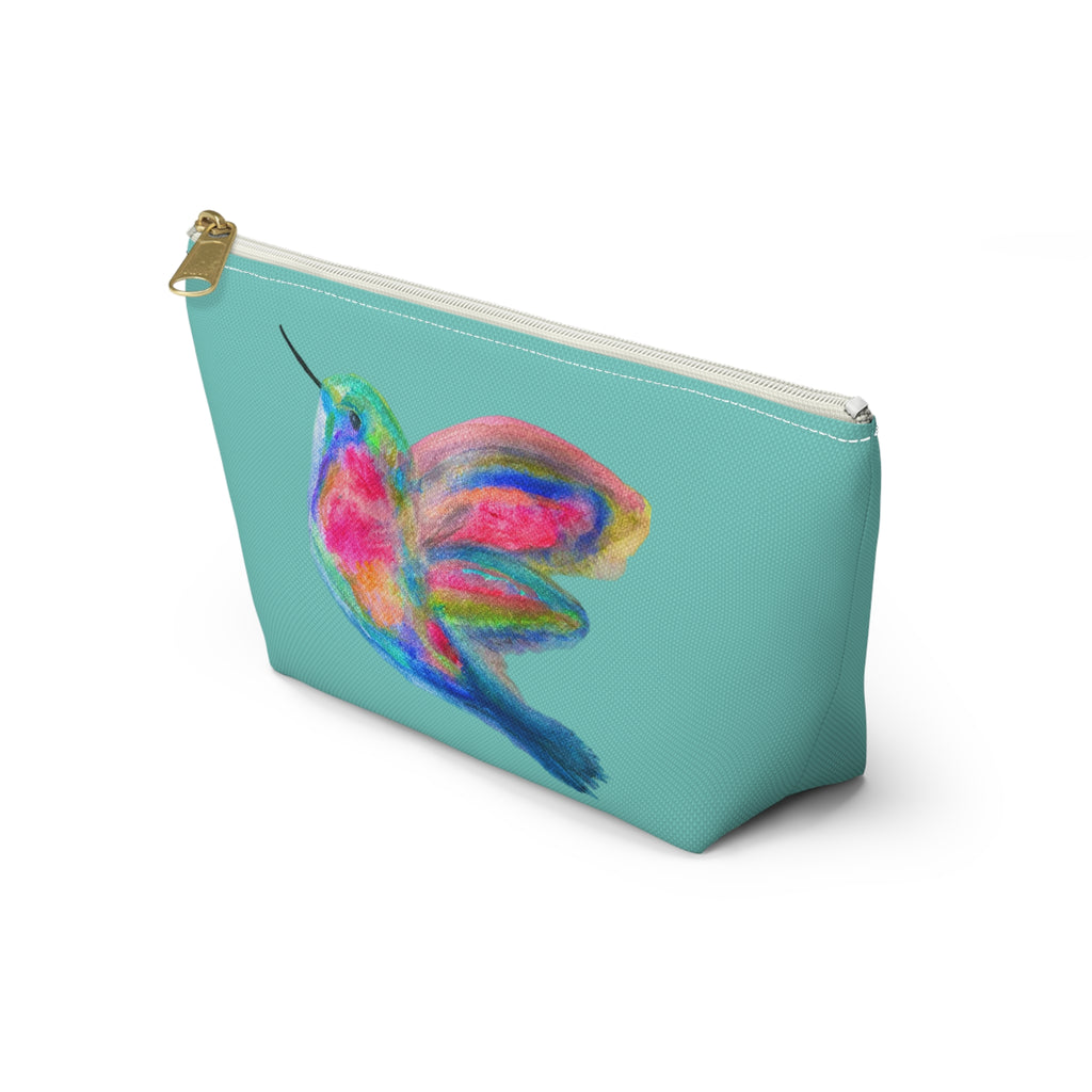 Turquoise Bag Colorful Hummingbird  — Cosmetic Makeup Small and Large Zipper Bag