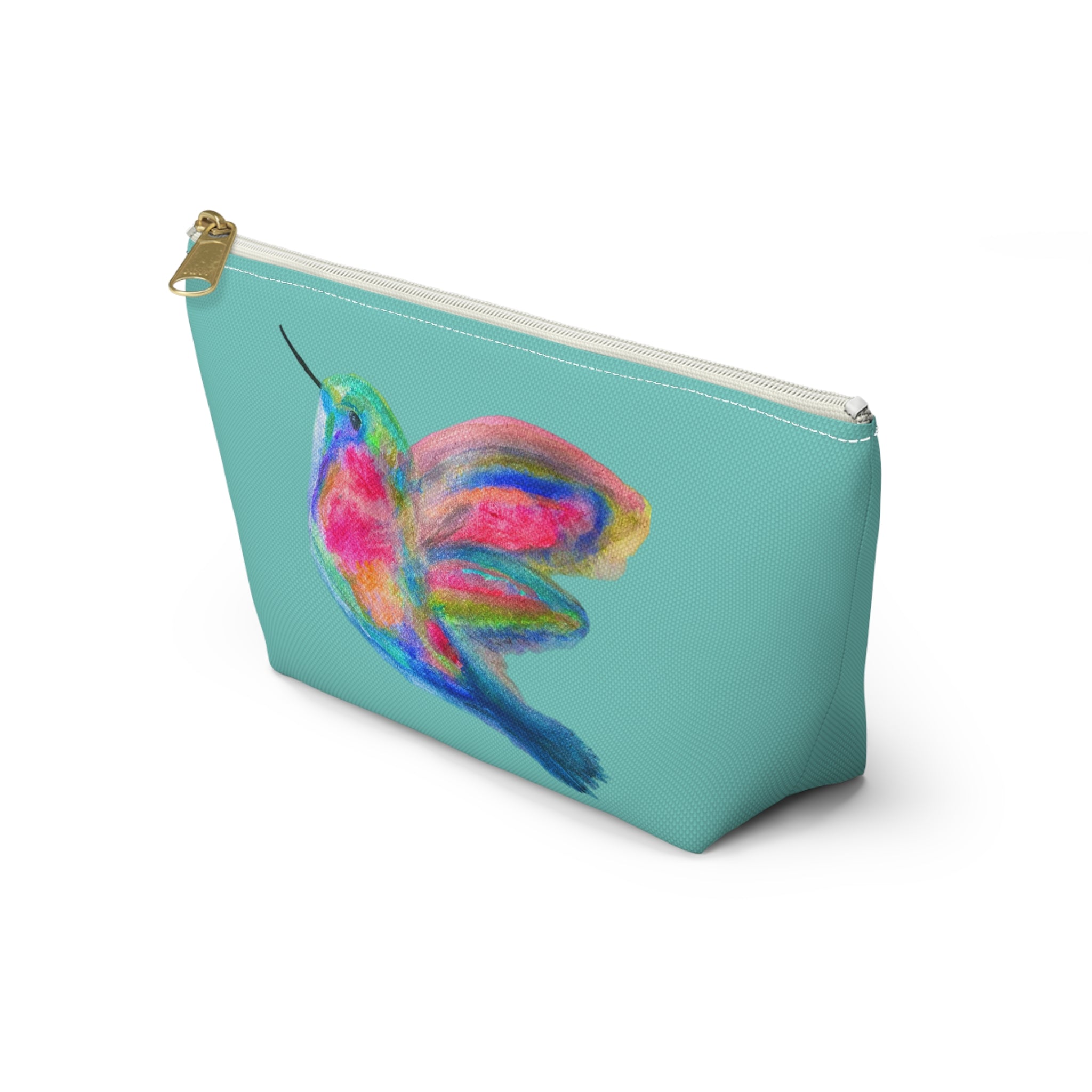 Turquoise Bag Colorful Hummingbird  — Cosmetic Makeup Small and Large Zipper Bag