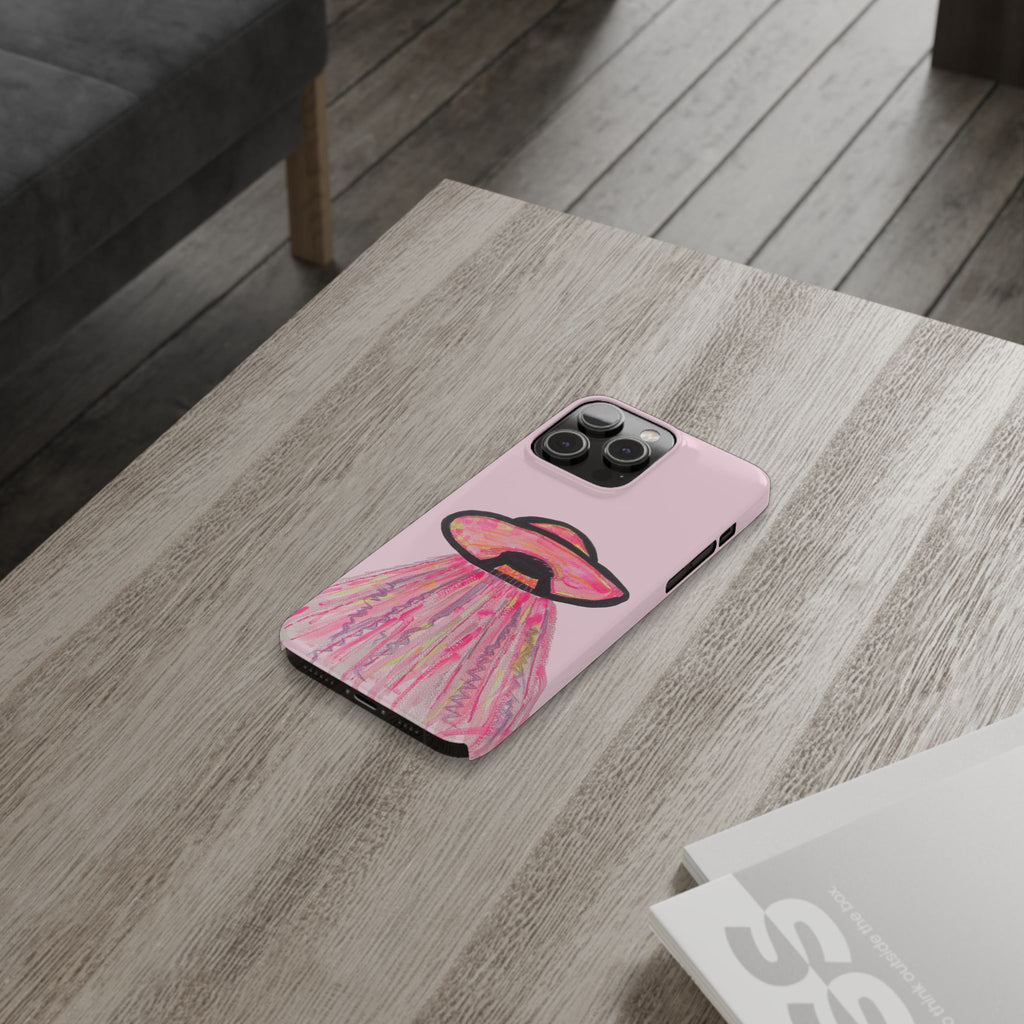 Pink UFO Phone Case — Cute Pastel Alien Abduction Slim Case