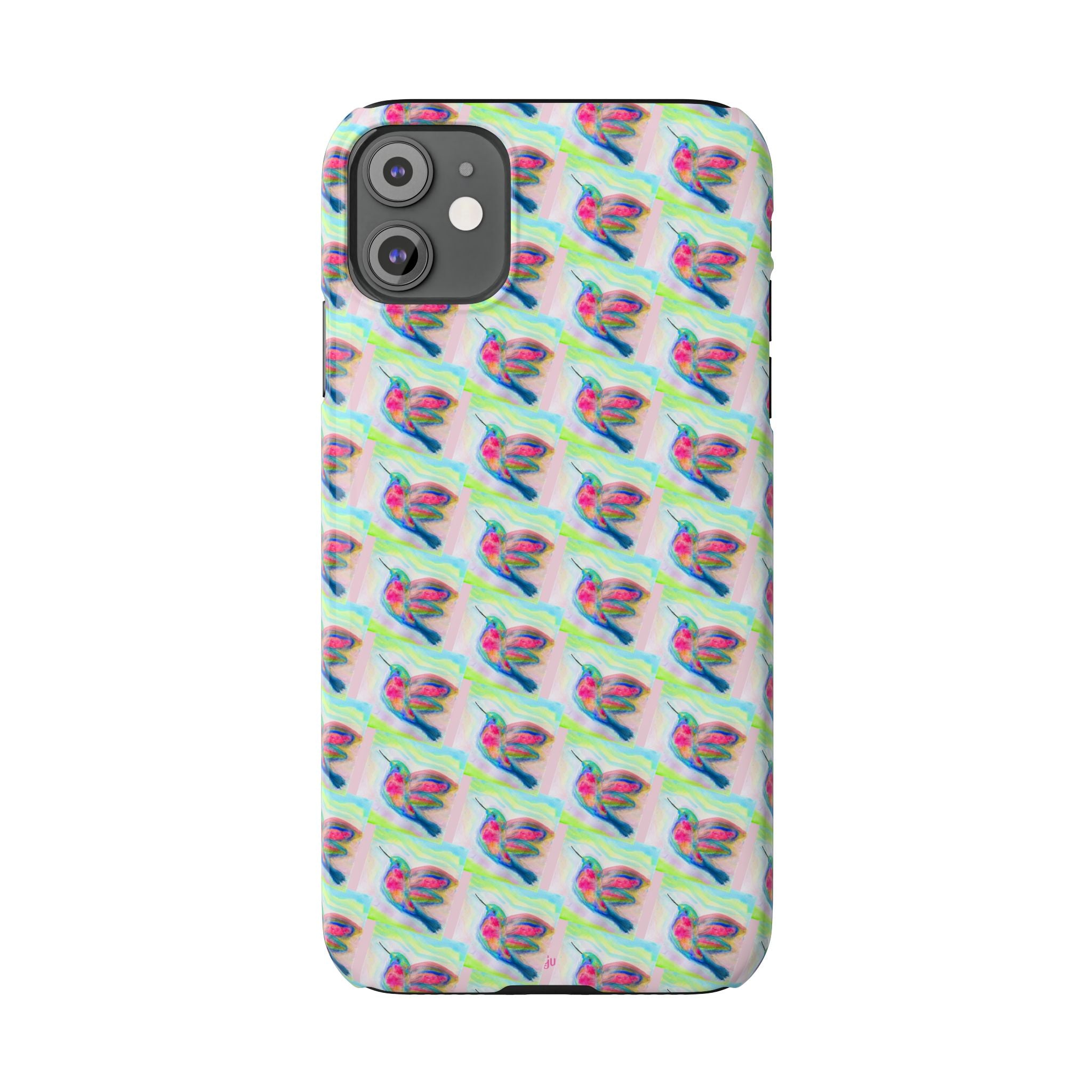 Hummingbirds Slim Phone Case — Pastel Watercolor Hummingbird Pattern Cover