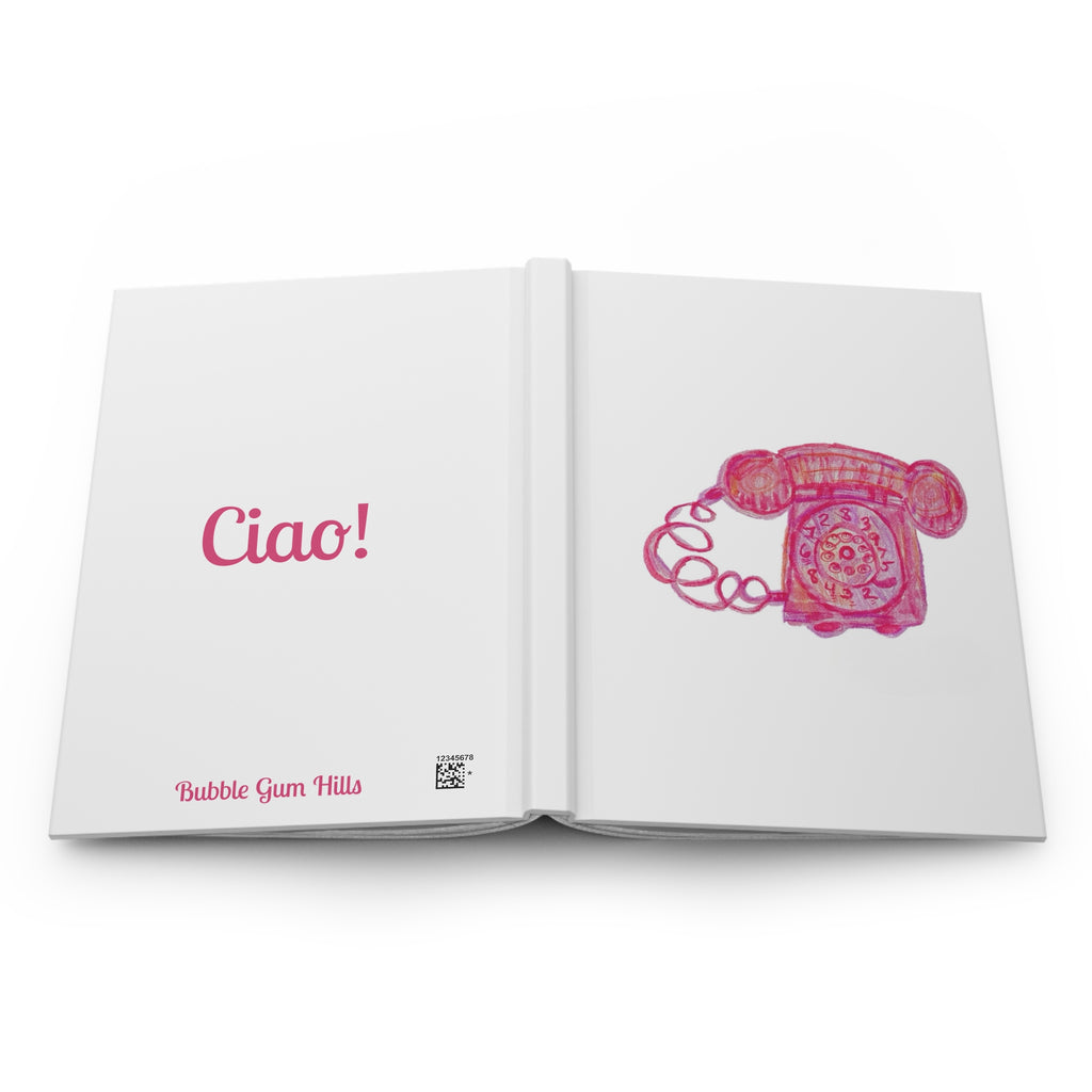 Pink Retro Telephone Hardcover Journal — "Ciao!" Pocket Notebook
