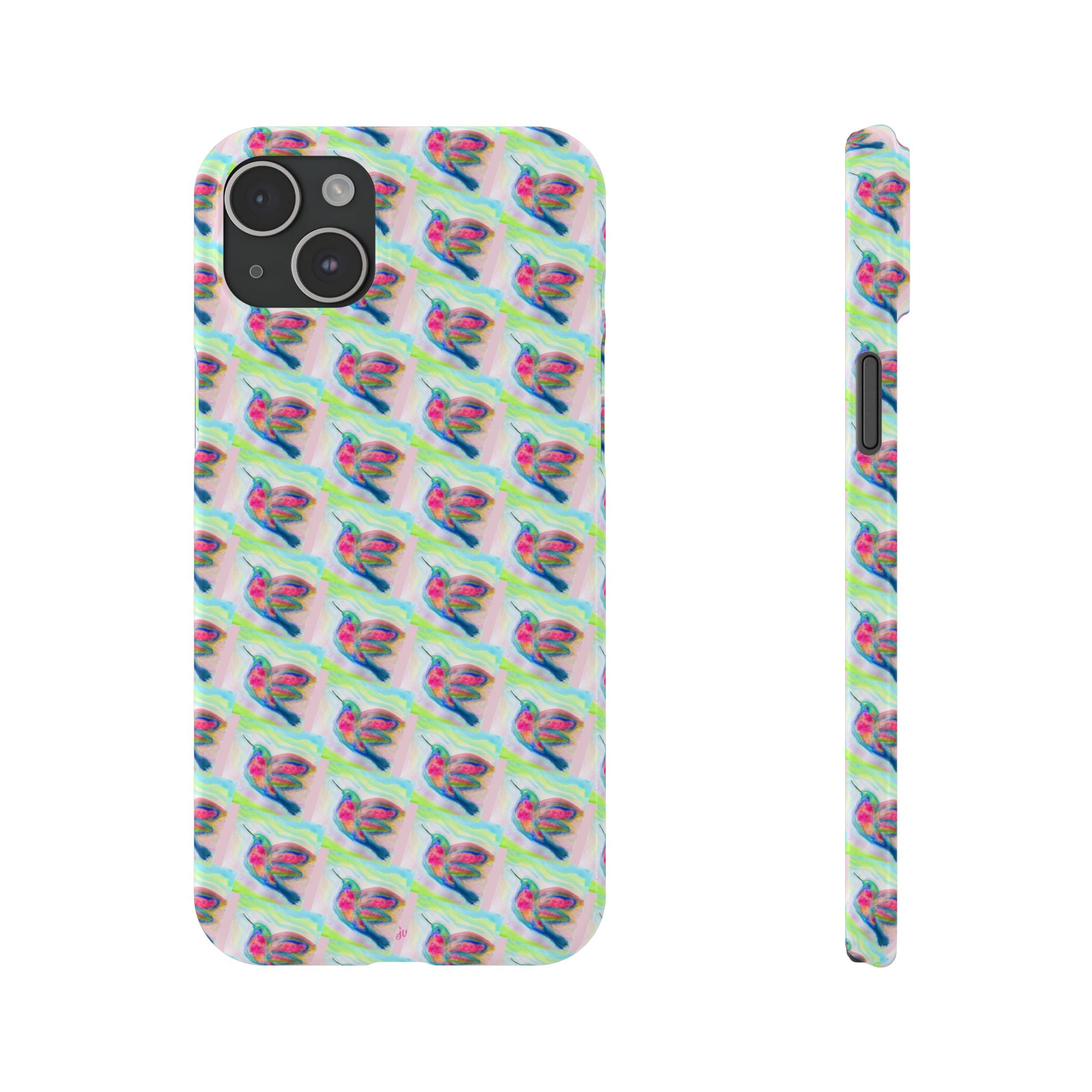 Hummingbirds Slim Phone Case — Pastel Watercolor Hummingbird Pattern Cover