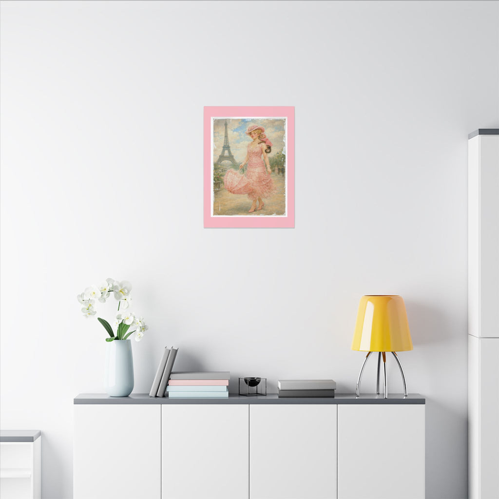 Vintage Parisian Lady & Monkey Canvas Wall Art — Pink Eiffel Poster