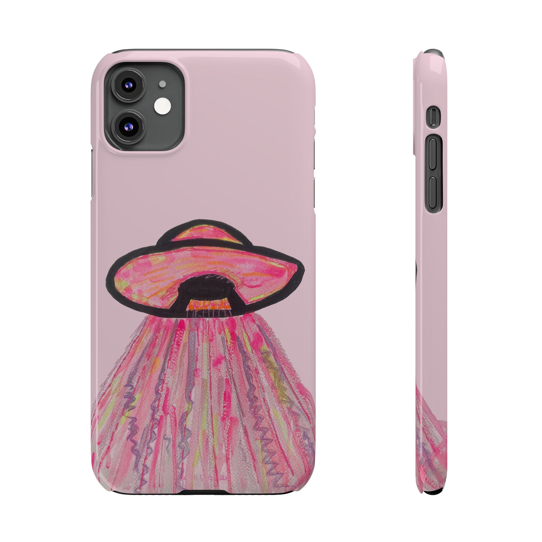 Pink UFO Phone Case — Cute Pastel Alien Abduction Slim Case