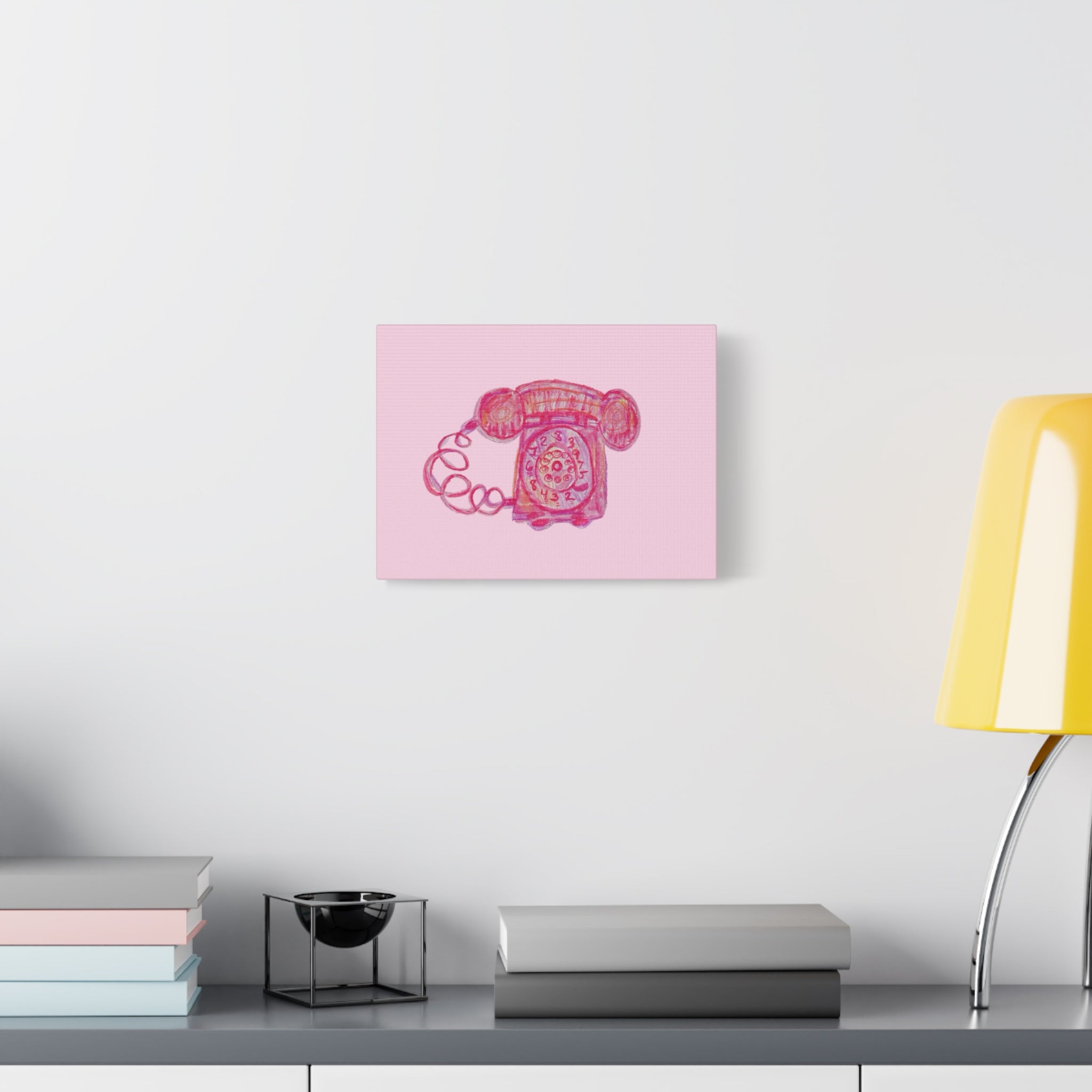 Vintage Pink Rotary Telephone Matte Wall Art Canvas