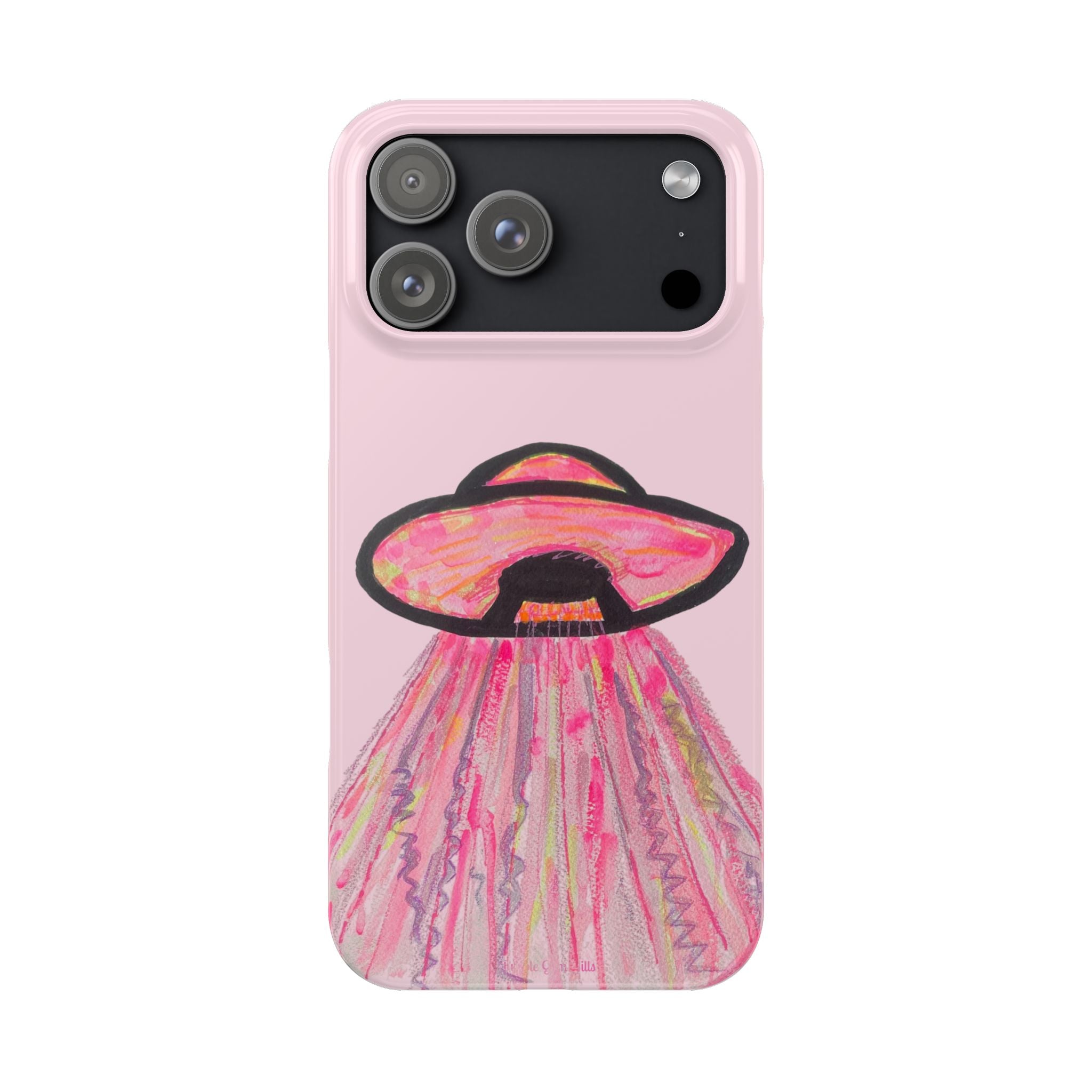 Pink UFO Phone Case — Cute Pastel Alien Abduction Slim Case
