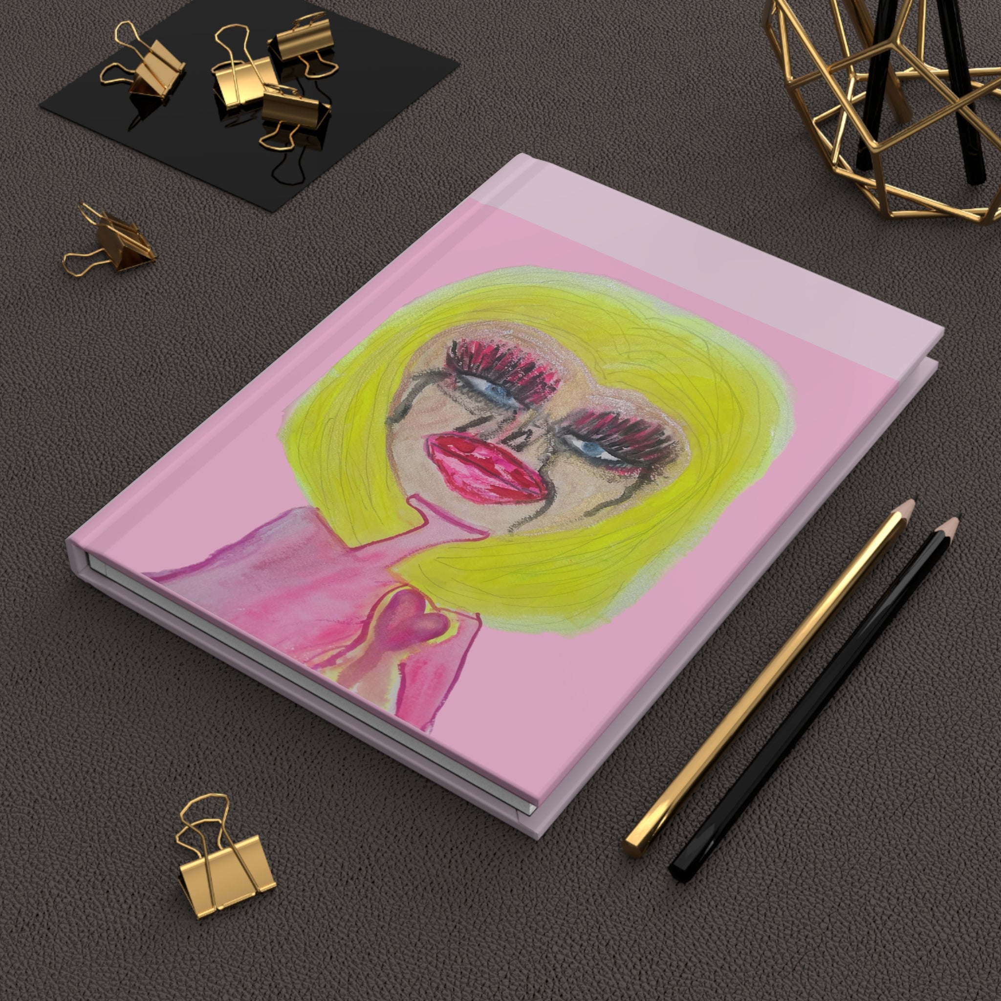 Blondie Pop Art Hardcover Journal — Pink Pop Portrait Art Notebook Journal Diary 150 Page Lined Pages