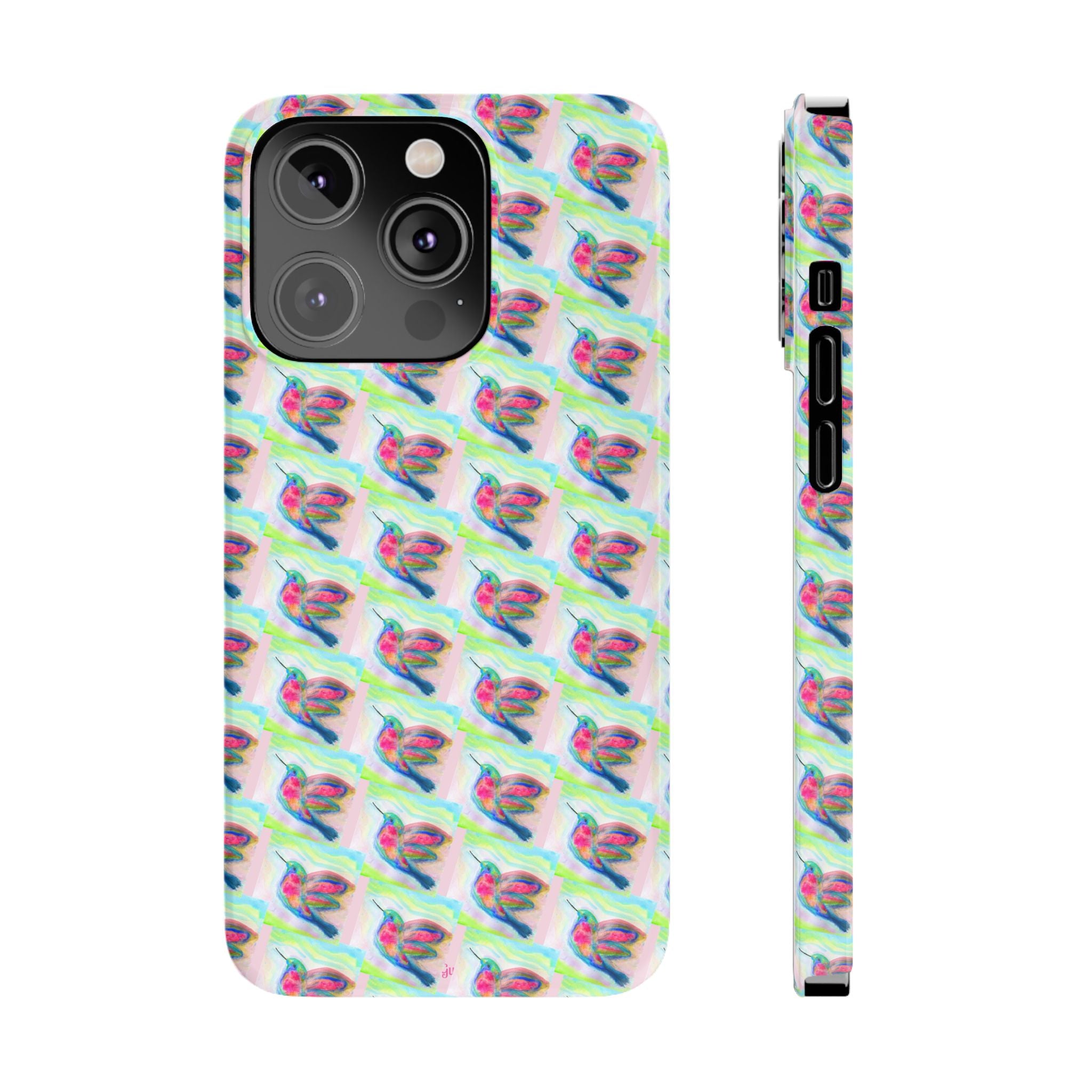 Hummingbirds Slim Phone Case — Pastel Watercolor Hummingbird Pattern Cover