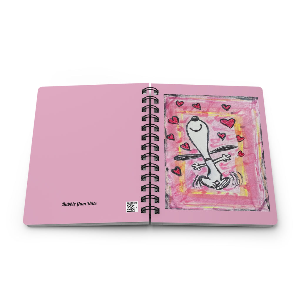 Joyful Dancing Pup with Hearts  — Spiral Notebook